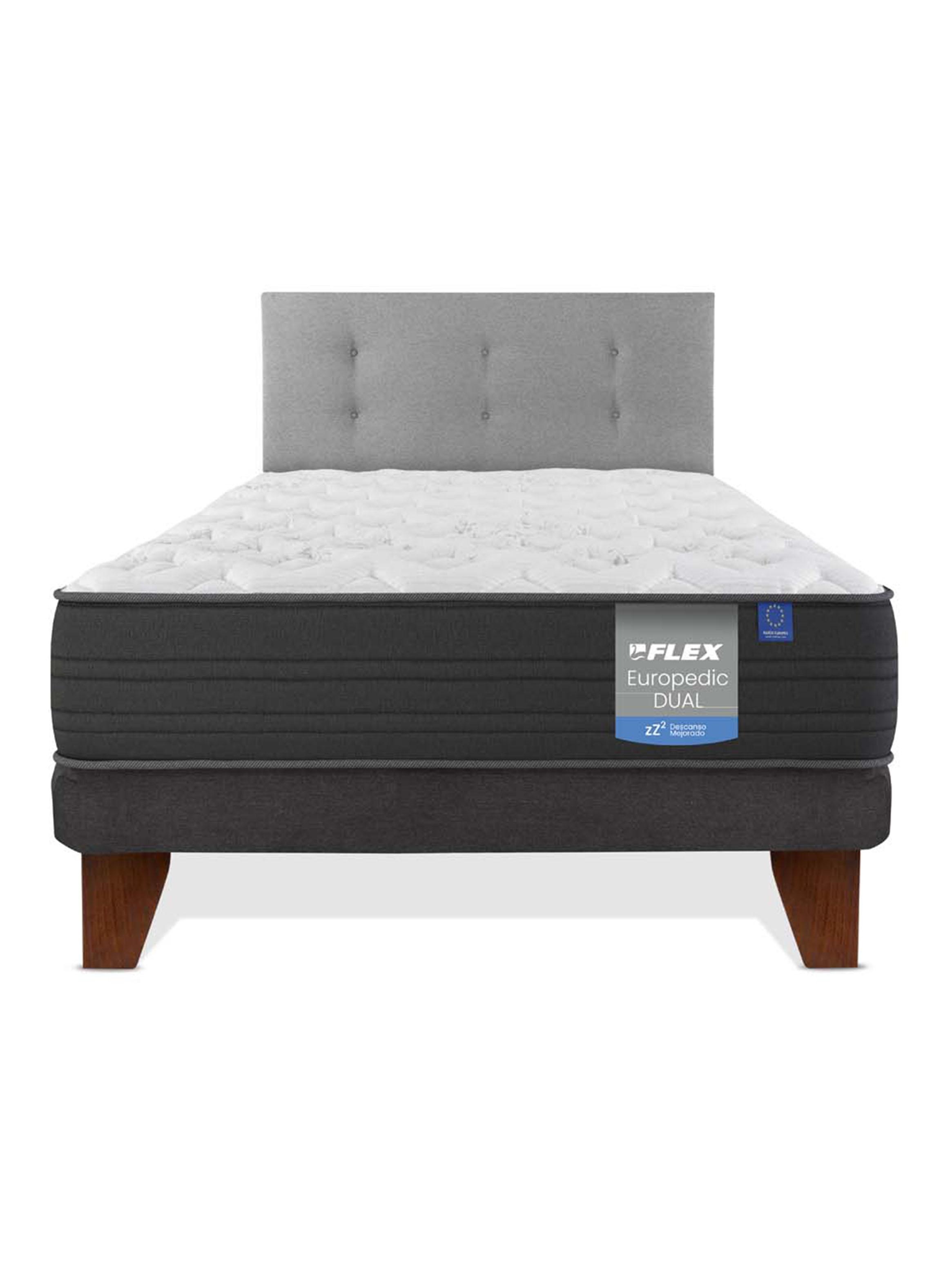Cama Europea Europedic Dual 1.5 Plazas Base Normal + Respaldo Royal Gris-2