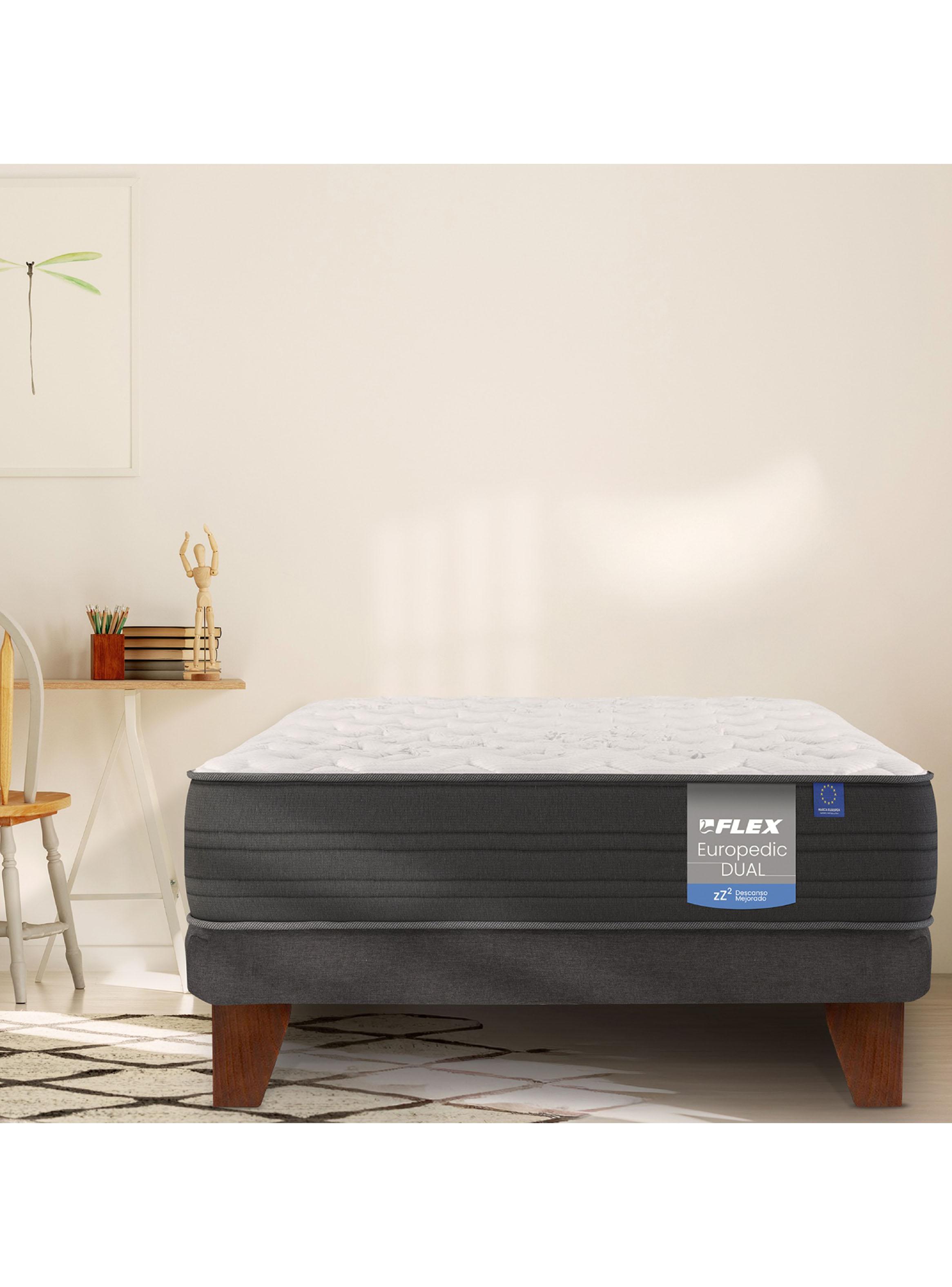 Cama Europea Europedic Dual 1.5 Plazas Base Normal + Respaldo Royal Grafito + Velador Rock-4