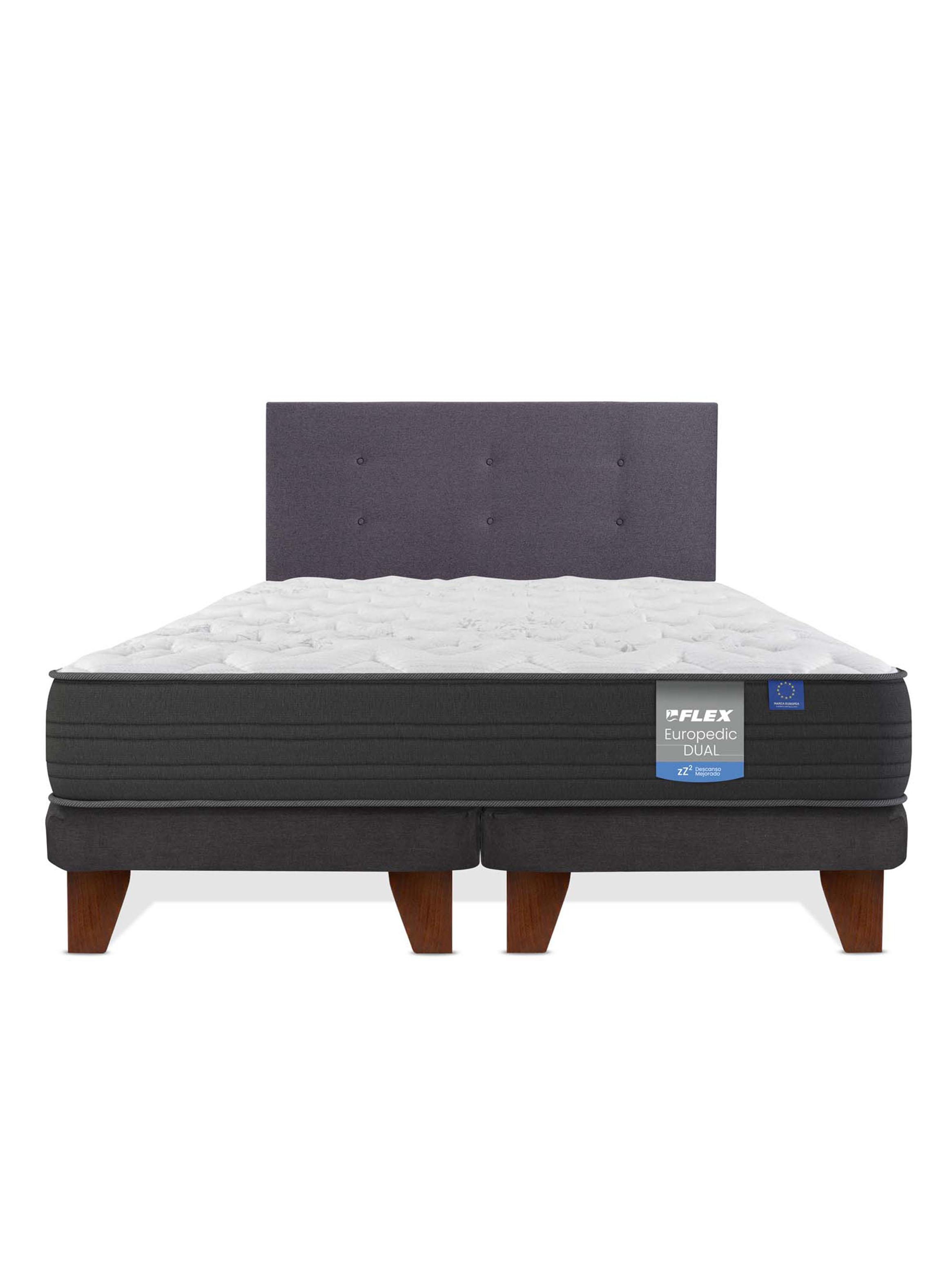 Cama Europea Europedic Dual 2 Plazas Box Base Dividida+ Respaldo Royal Grafito-2