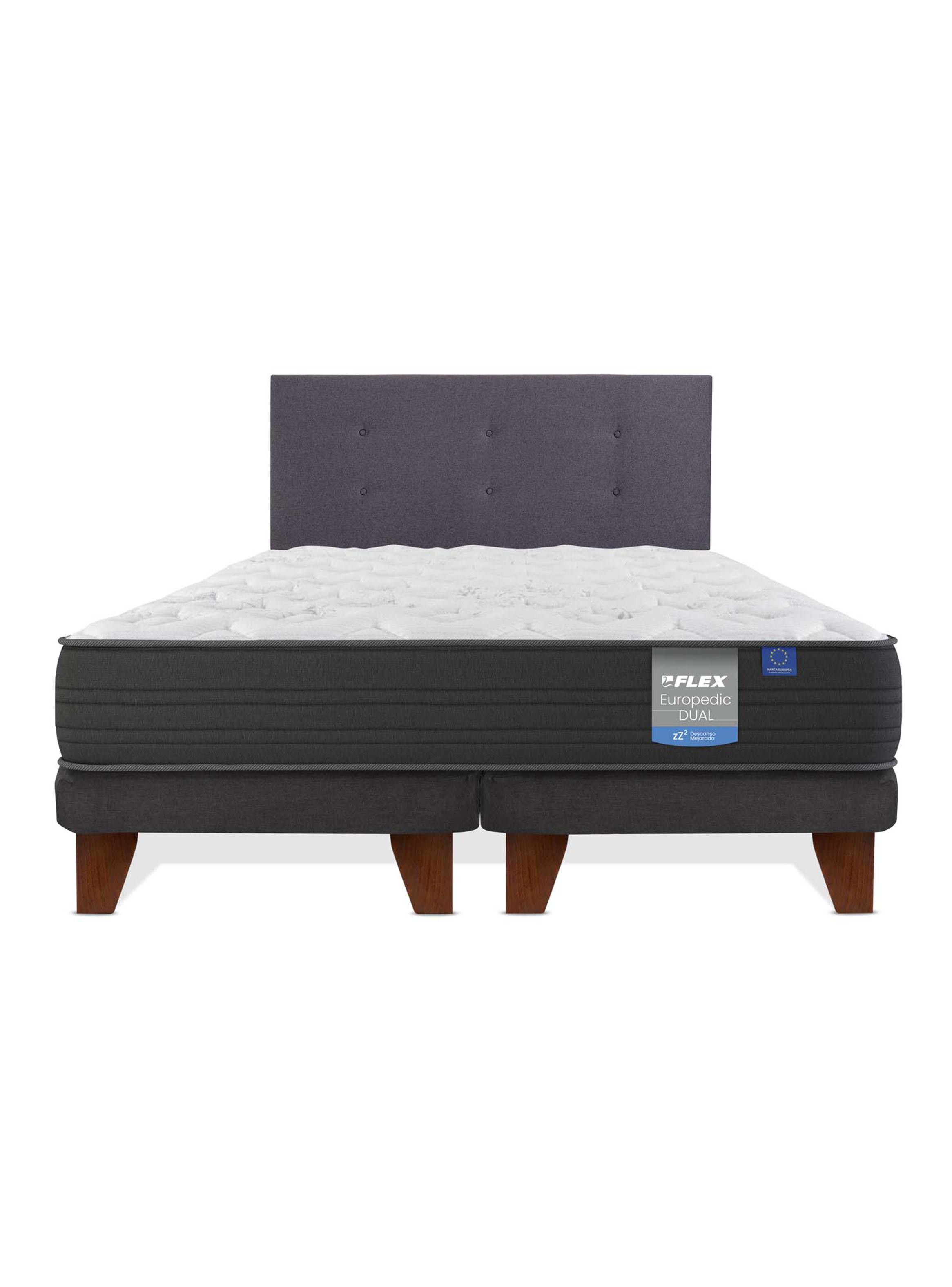 Cama Europea Europedic Dual 2 Plazas Box Base Dividida+ Respaldo Royal Grafito-2