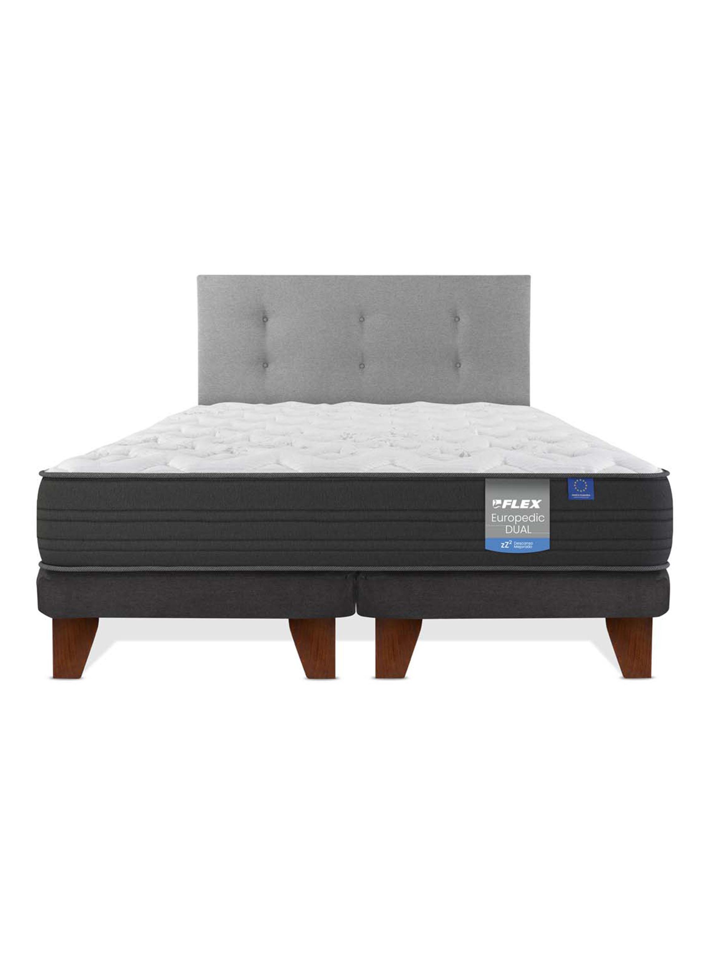 Cama Europea Europedic Dual 2 Plazas Box Base Dividida + Respaldo Royal Gris-2