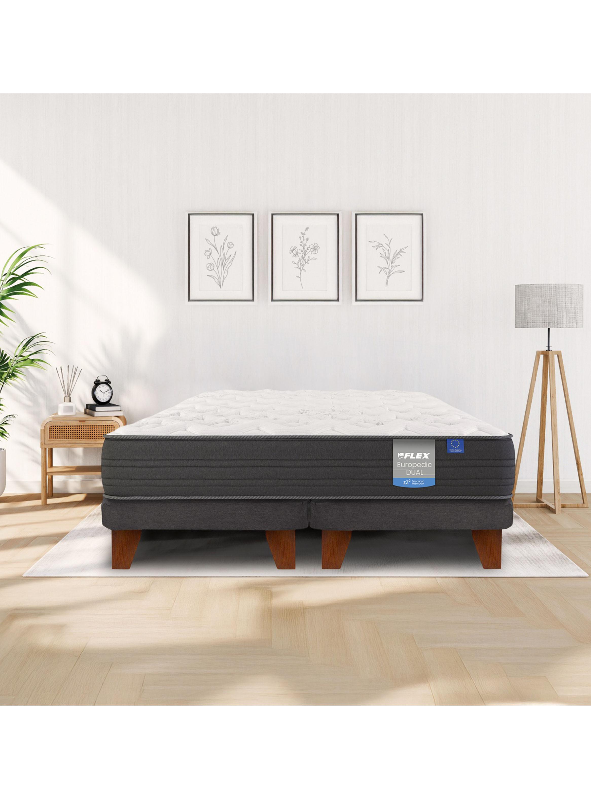 Cama Europea Europedic Dual 2 Plazas Box Base Dividida + Respaldo Royal Gris-5