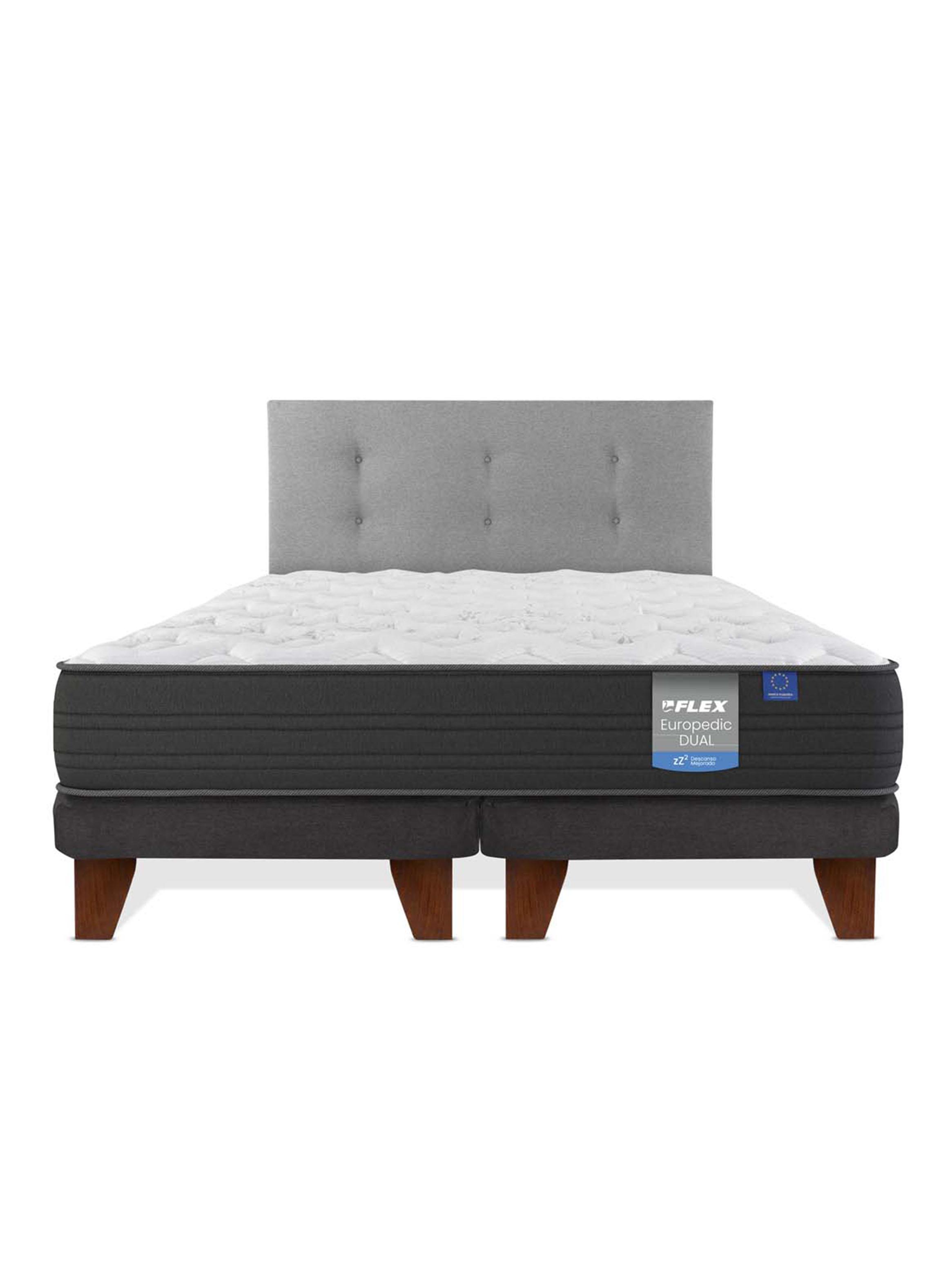Cama Europea Europedic Dual 2 Plazas Box Base Dividida + Respaldo Royal Gris-2