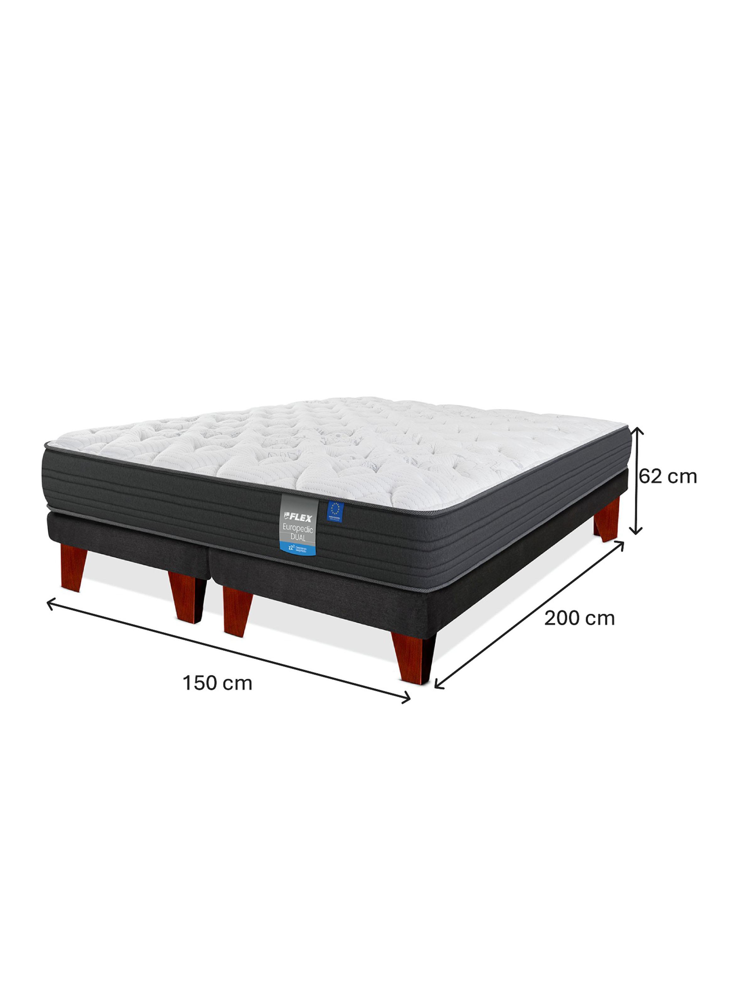 Cama Europea Europedic Dual 2 Pl azas Box Base Dividida + Respaldo Royal Gris + Velador Atenas-1