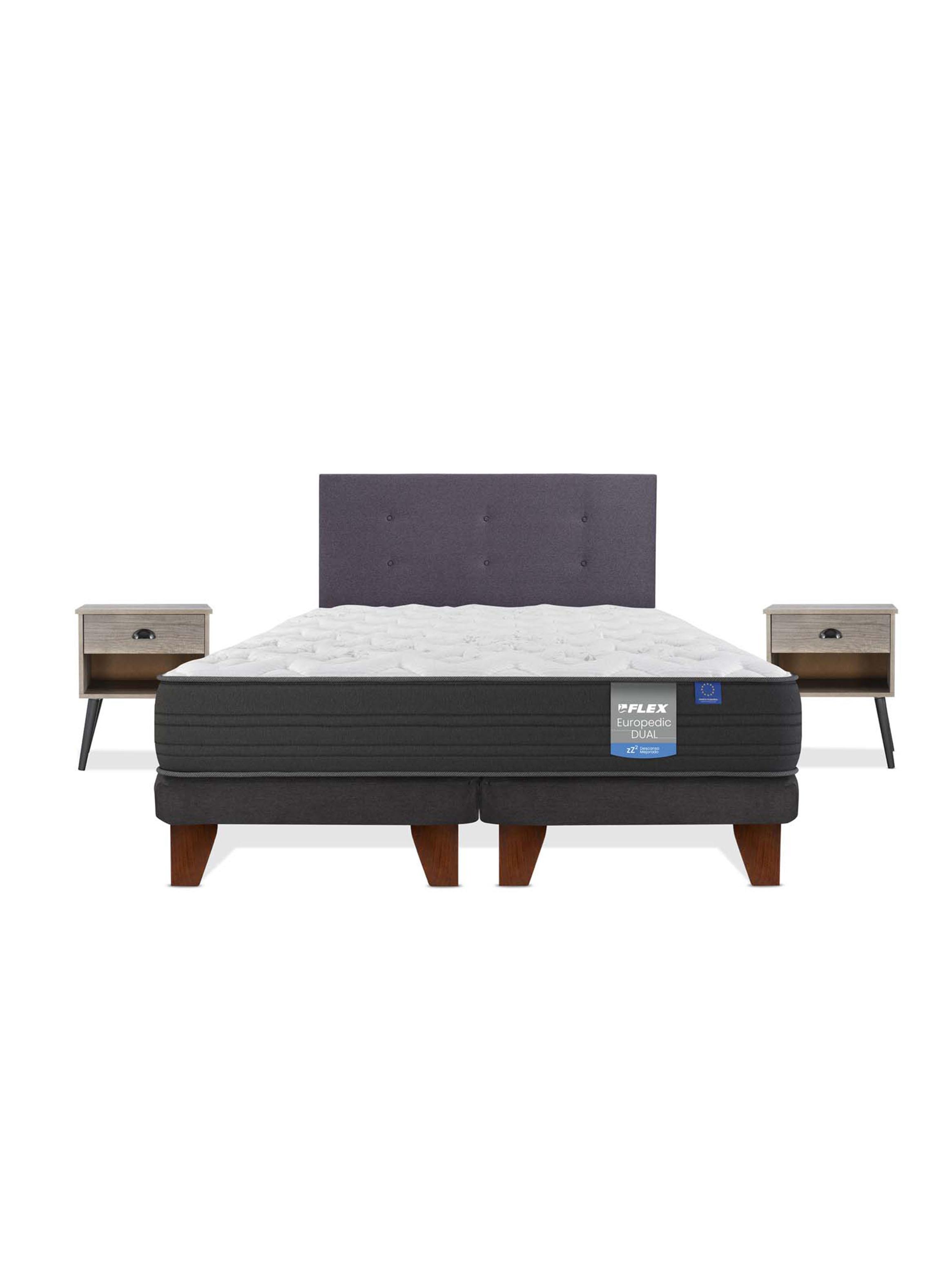 Cama Europea Europedic Dual King Base Dividida + Respaldo Royal Grafito + Velador Rock-2