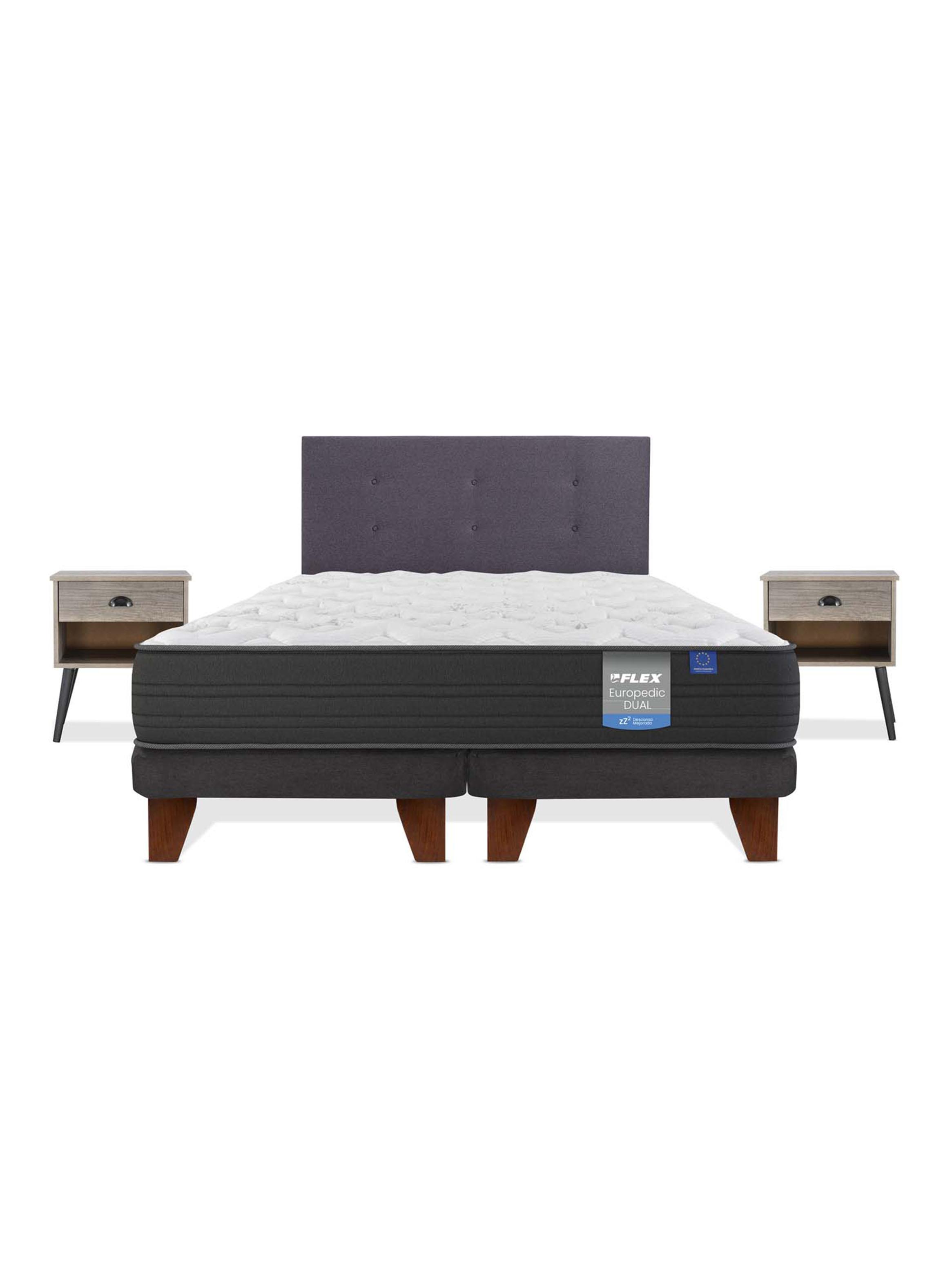 Cama Europea Europedic Dual King Base Dividida + Respaldo Royal Grafito + Velador Rock-2