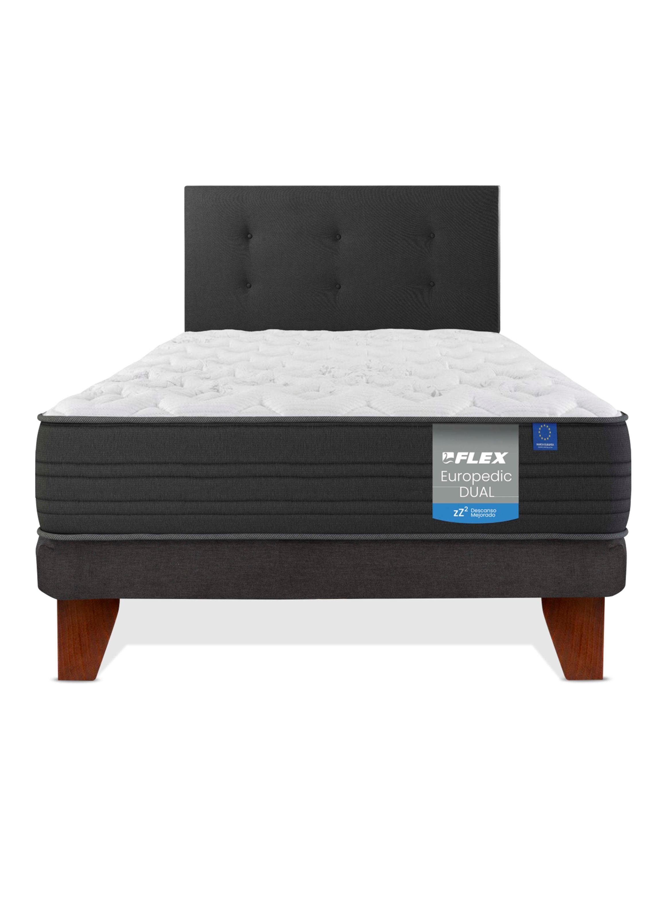 Cama Europea Europedic Dual 1 Plaza Base Normal + Respaldo Royal Negro-2