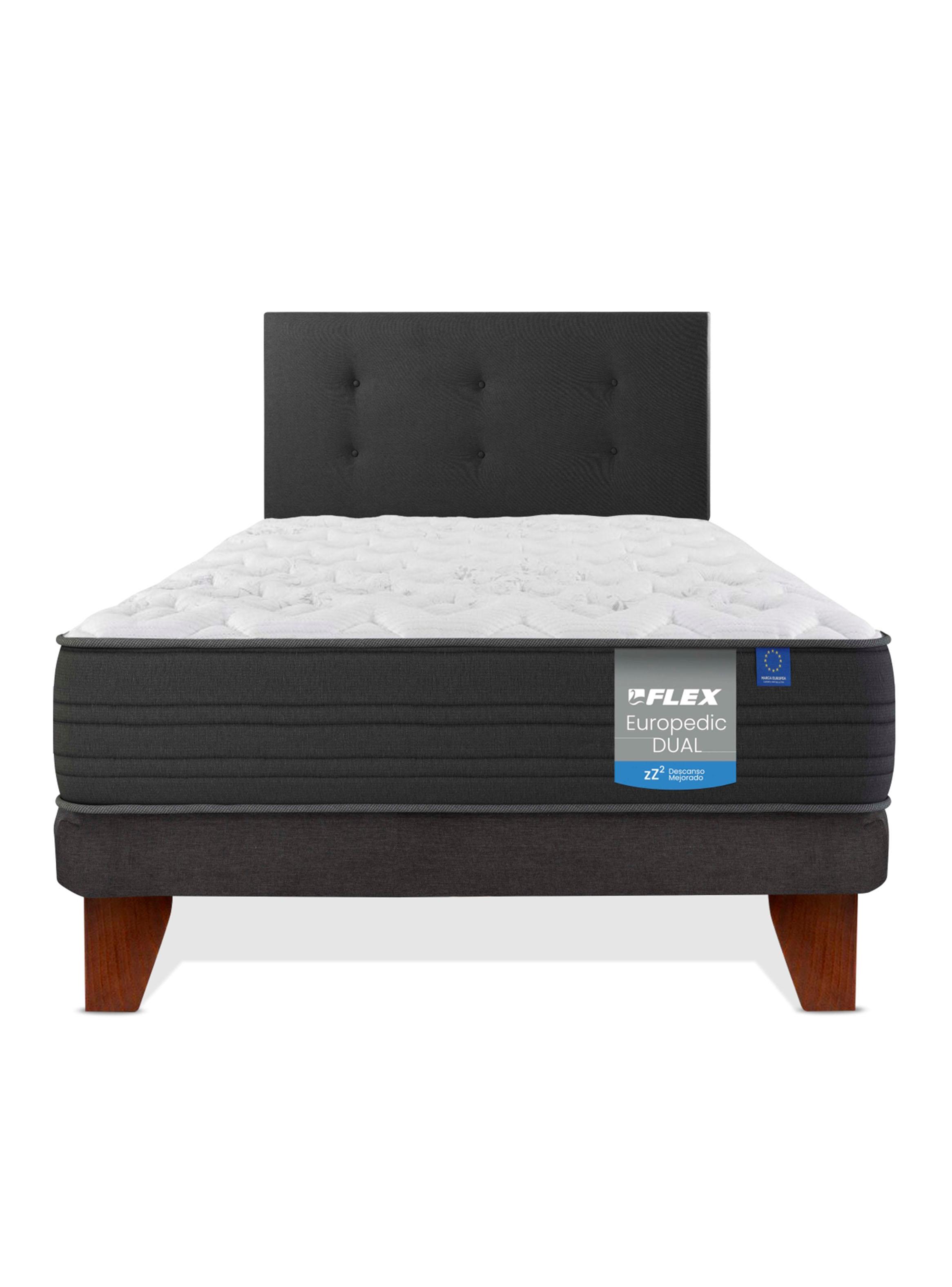 Cama Europea Europedic Dual 1 Plaza Base Normal + Respaldo Royal Negro-2