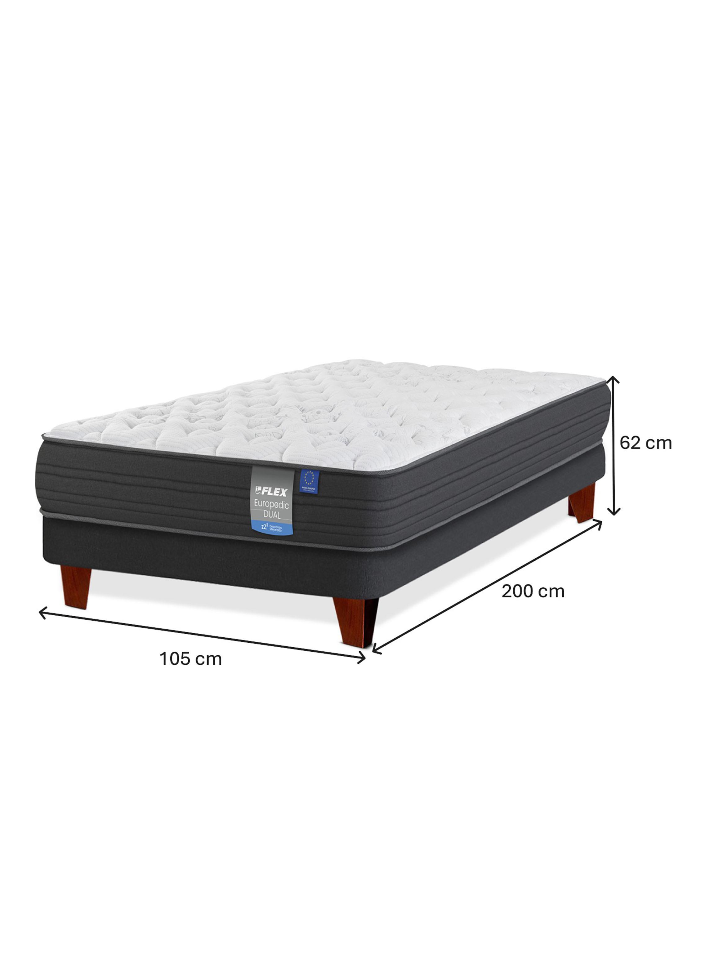 Cama Europea Europedic Dual 1.5 Plazas Base Normal + Respaldo Royal Grafito-1