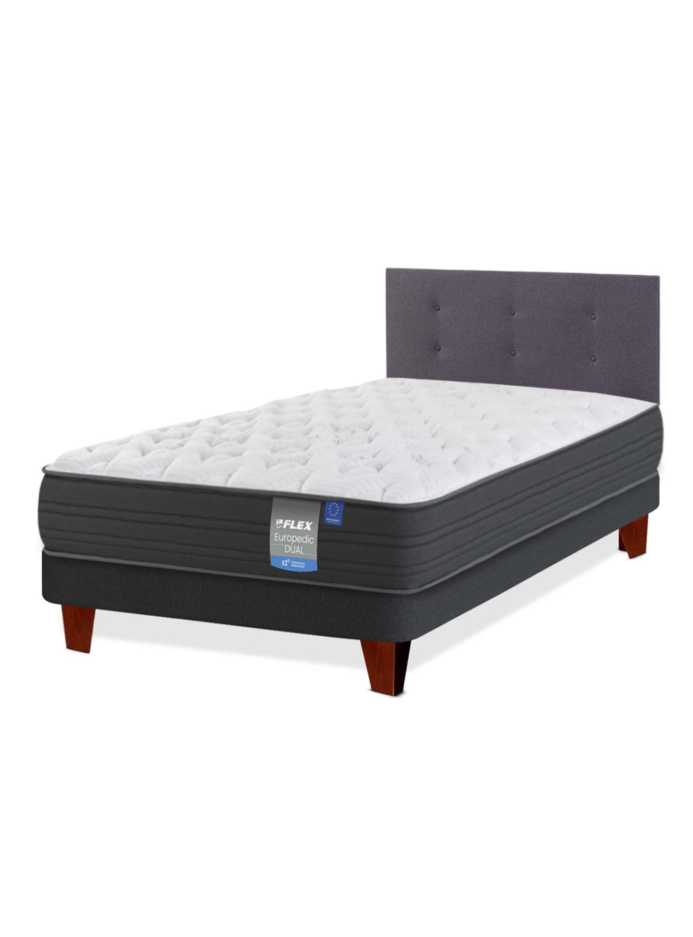 Cama Europea Europedic Dual 1.5 Plazas Base Normal + Respaldo Royal Grafito-0