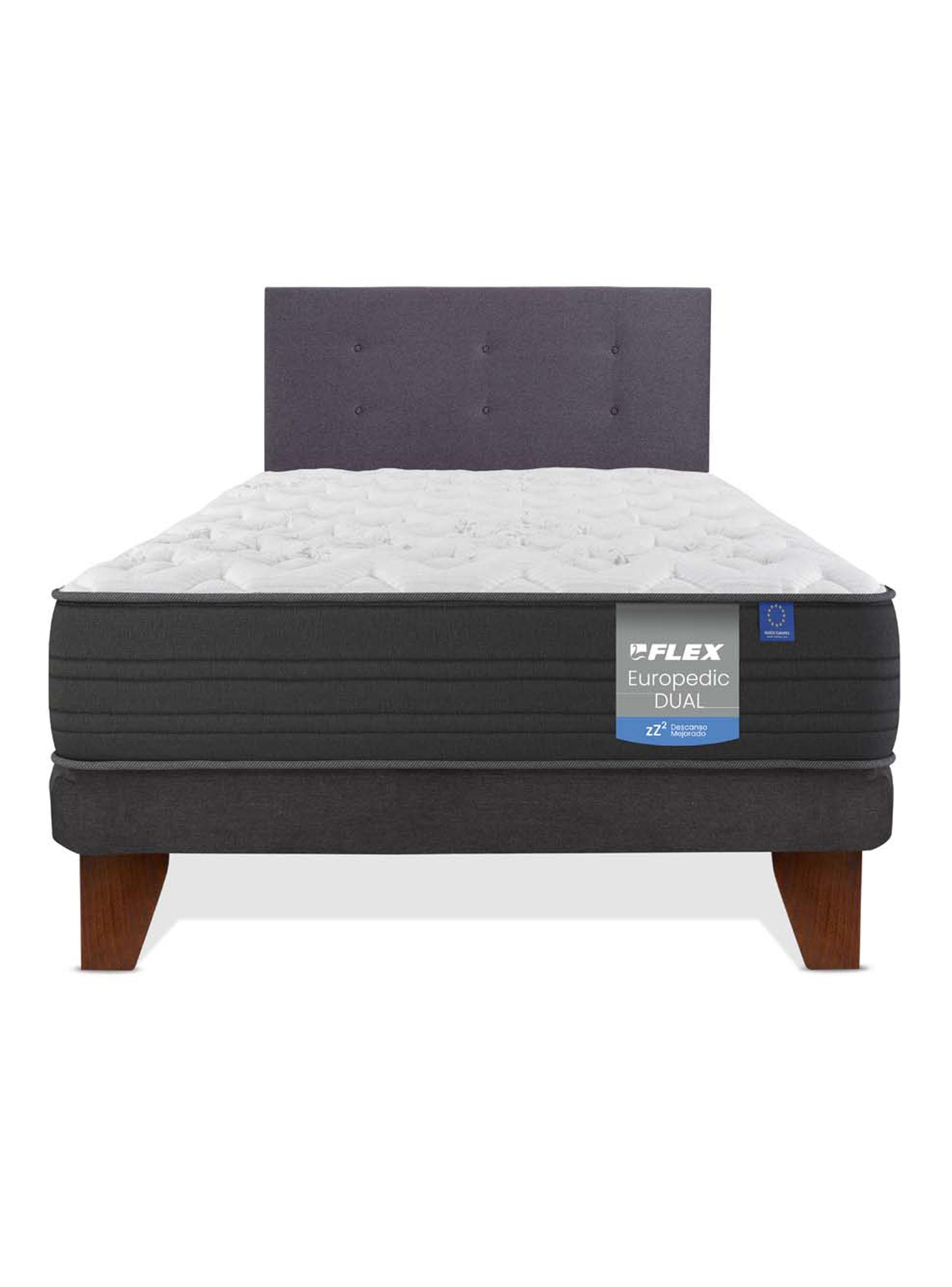 Cama Europea Europedic Dual 1.5 Plazas Base Normal + Respaldo Royal Grafito-2
