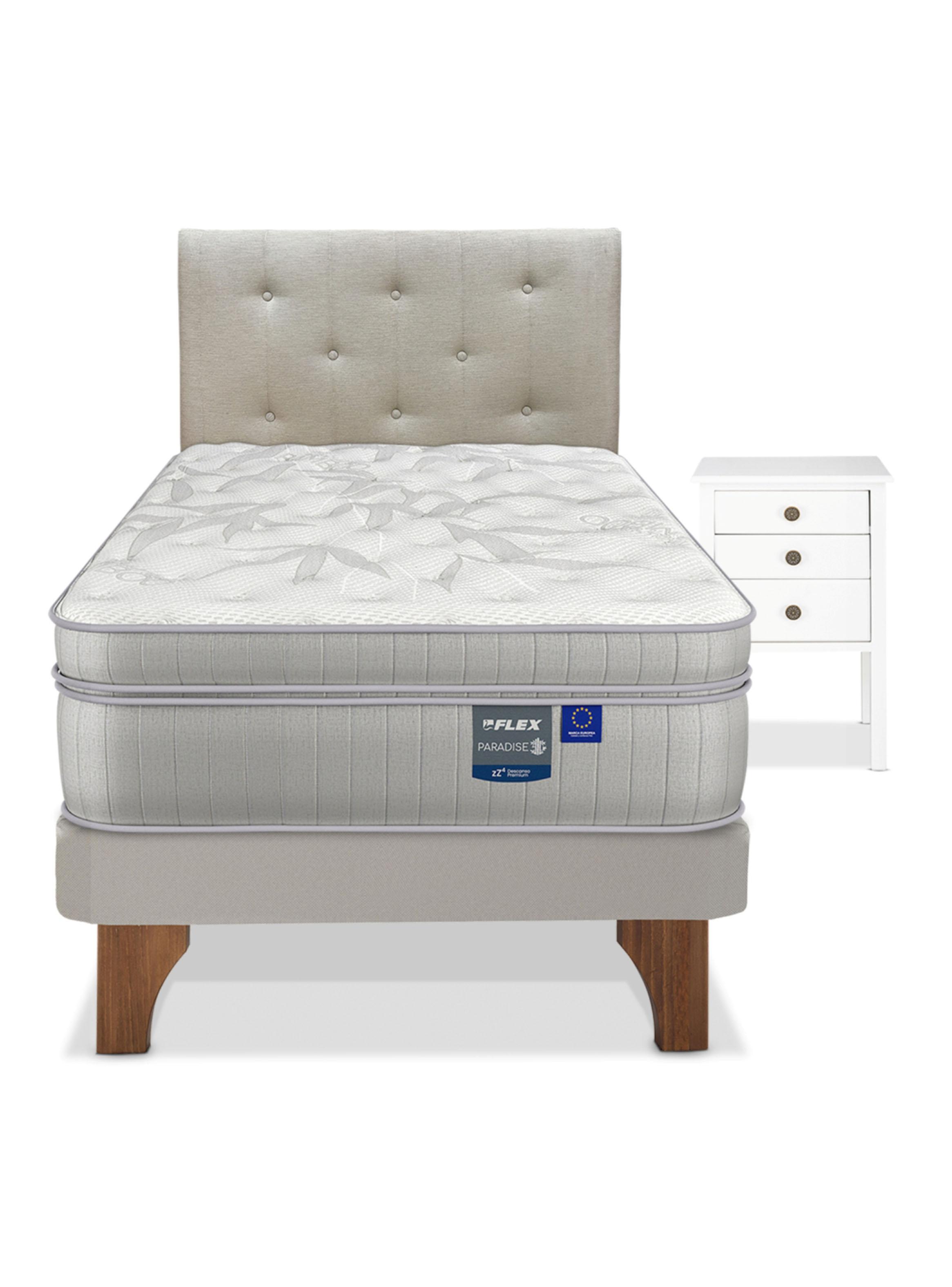 Cama Europea Arena  Paradise  1.5 Plazas Base Normal + Respaldo Almendra + Velador Roma-2