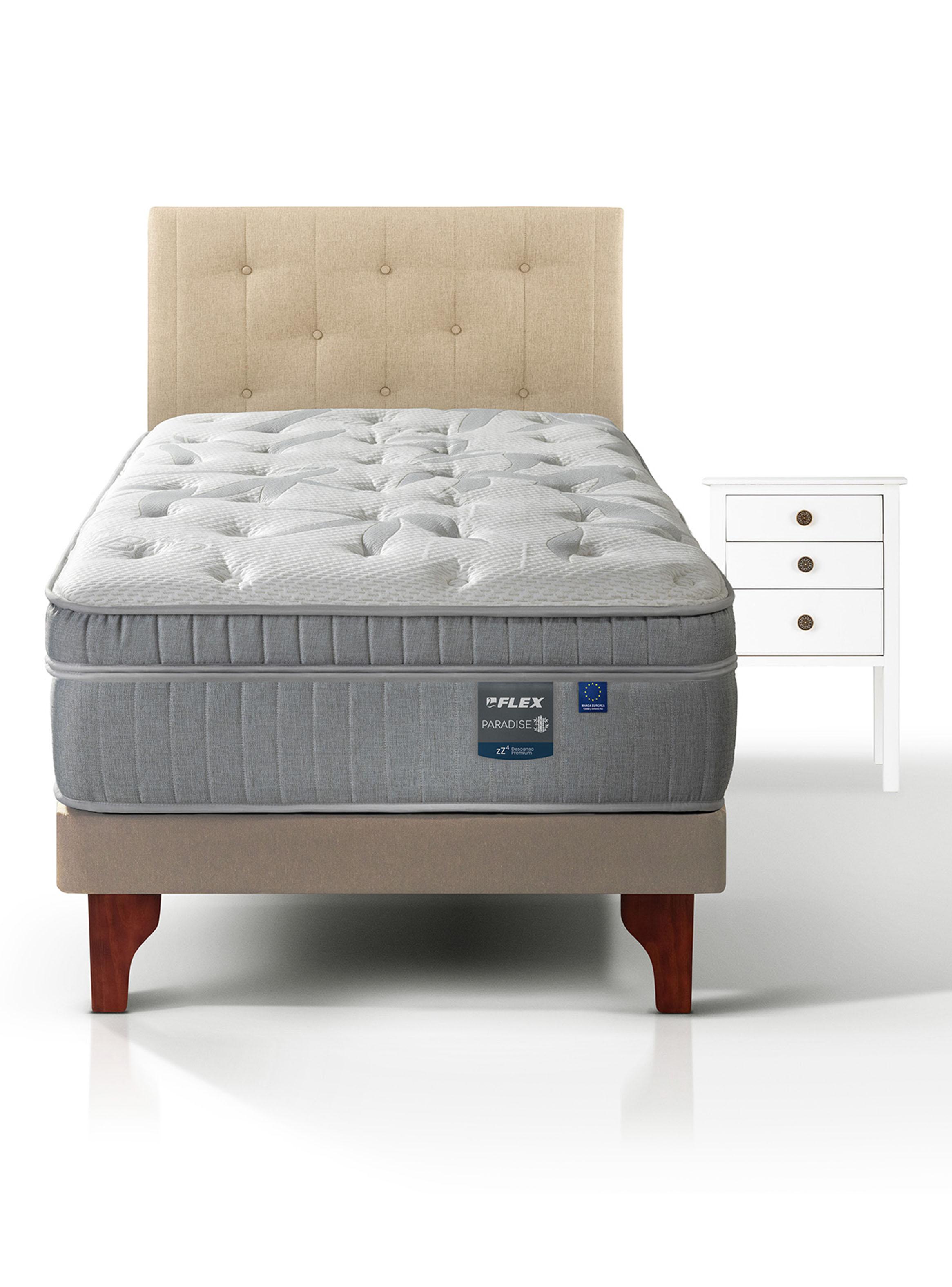 Cama Europea Arena  Paradise  1.5 Plazas + Respaldo Almendra + Velador Roma-1