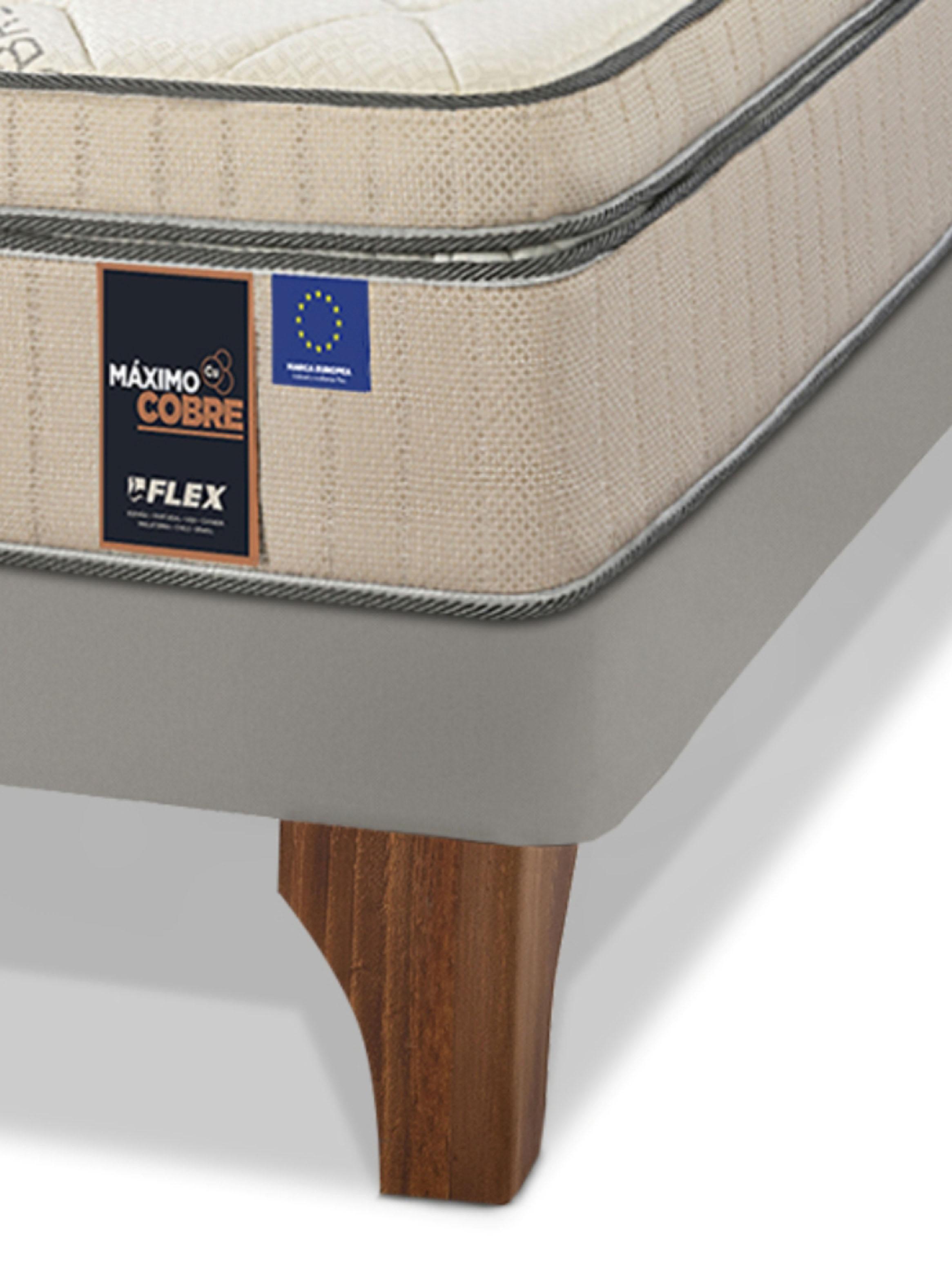 Cama Europea Arena Maximo Cobre  1.5 Plazas Base Normal + Respaldo Almendra + Velador Roma-3