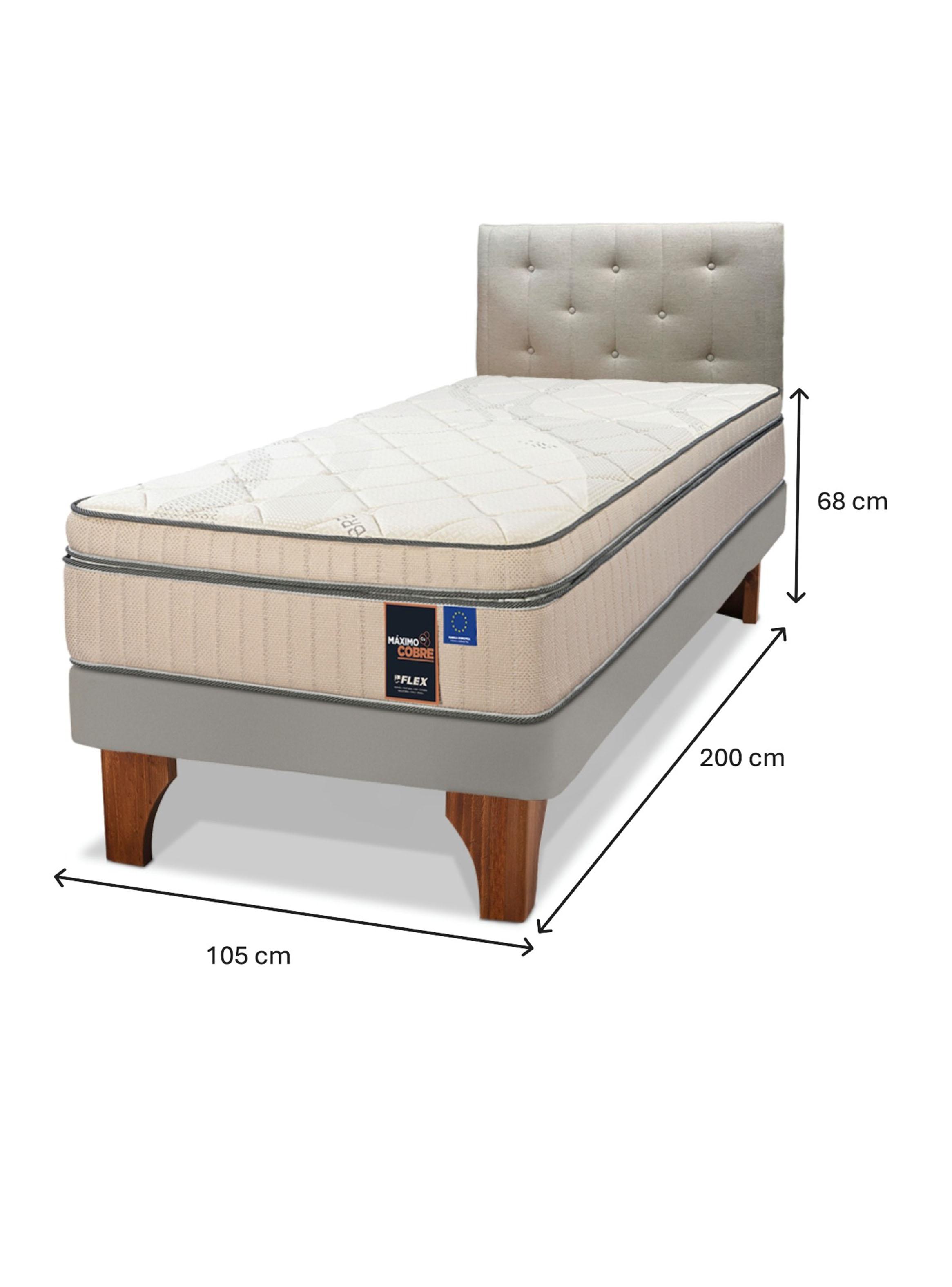 Cama Europea Arena Maximo Cobre  1.5 Plazas Base Normal + Respaldo Almendra + Velador Roma-1