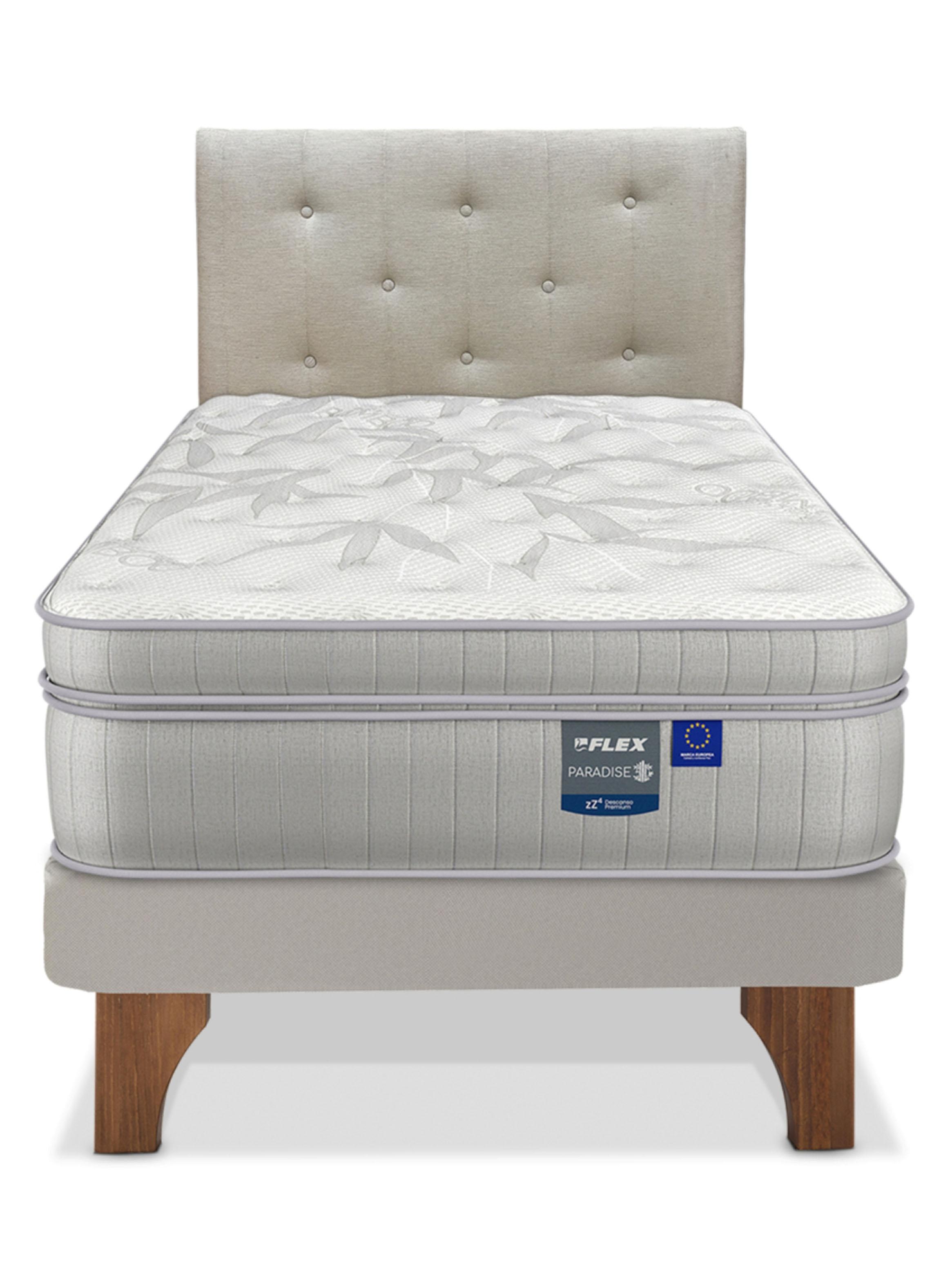 Cama Europea Arena  Paradise  1.5 Plazas Base Normal + Respaldo Almendra-2