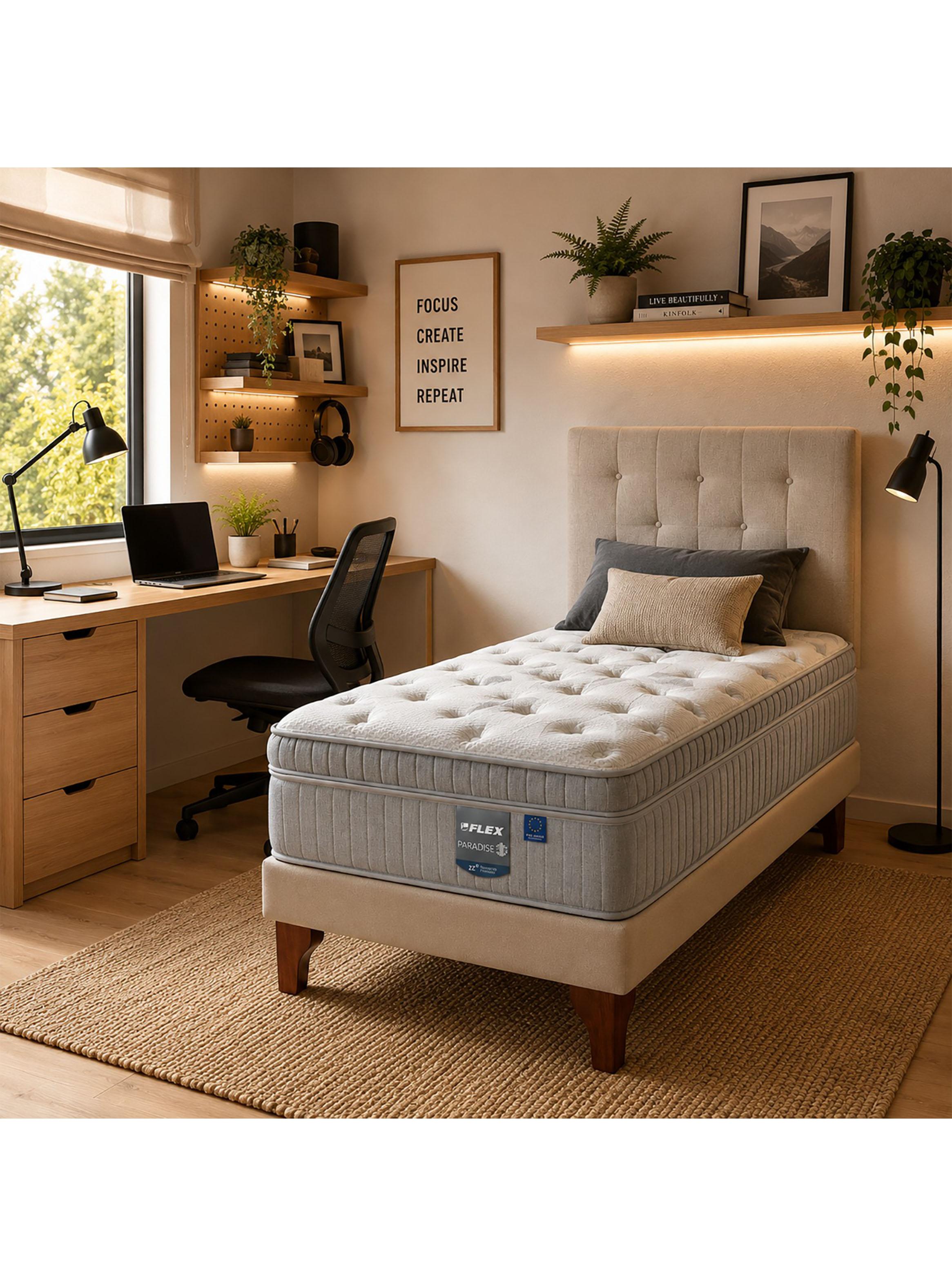 Cama Europea Arena  Paradise  1.5 Plazas + Respaldo Almendra-5