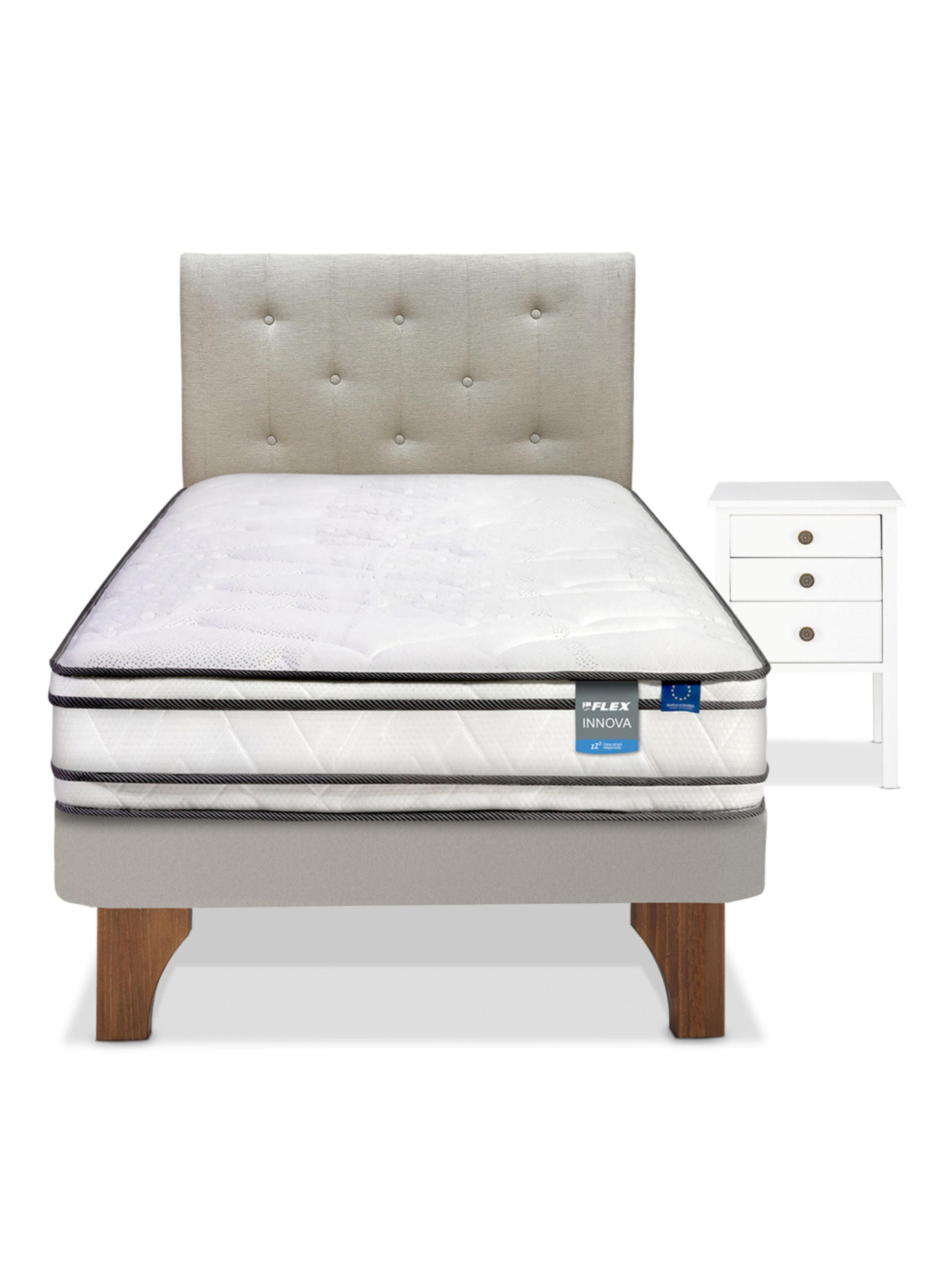 Cama Europea Arena Innova  1.5 Plazas Base Normal + Respaldo Almendra + Velador Roma-2