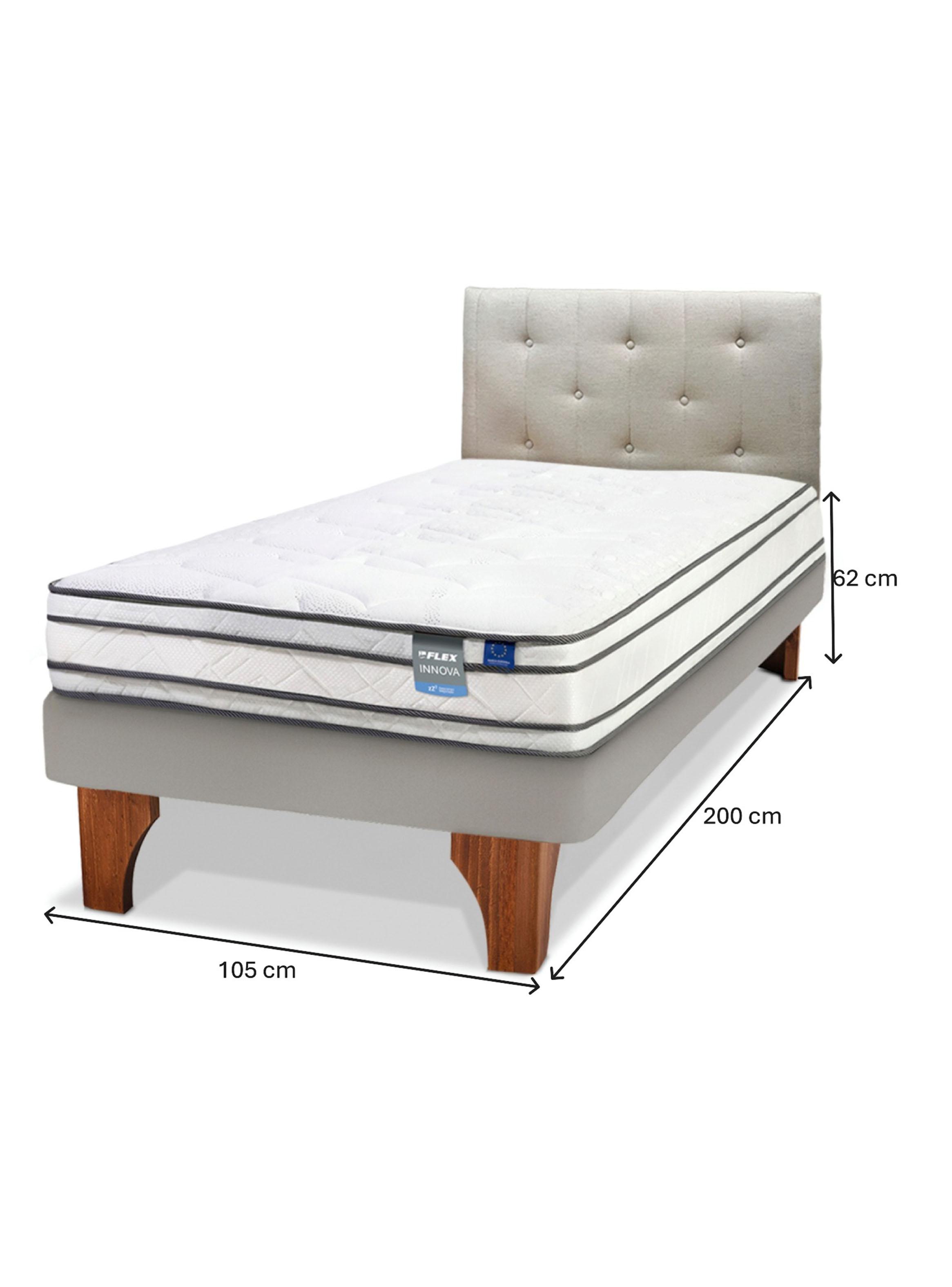 Cama Europea Arena Innova  1.5 Plazas Base Normal + Respaldo Almendra + Velador Roma-1