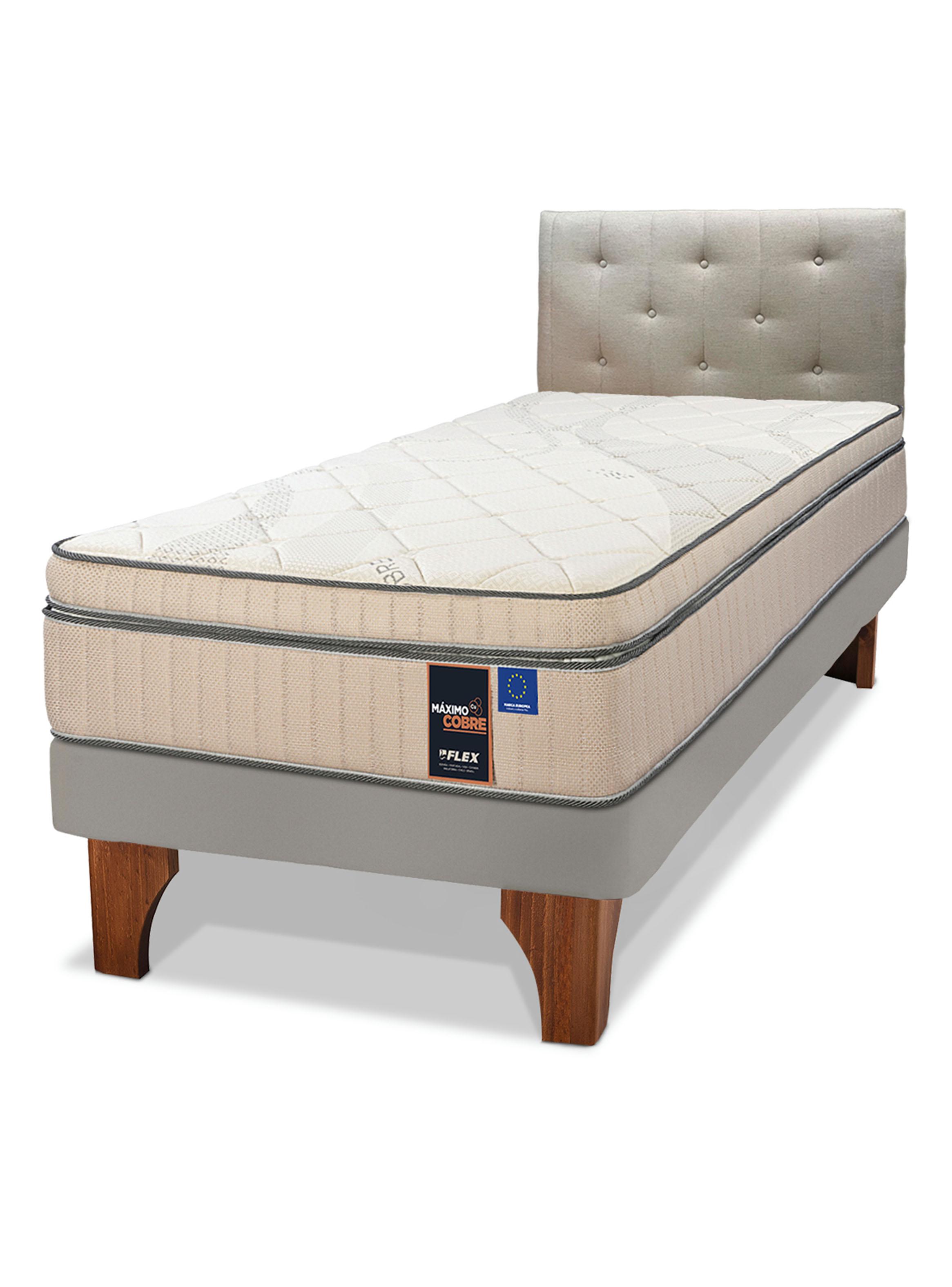 Cama Europea Arena Maximo Cobre  1.5 Plazas Base Normal + Respaldo Almendra-0