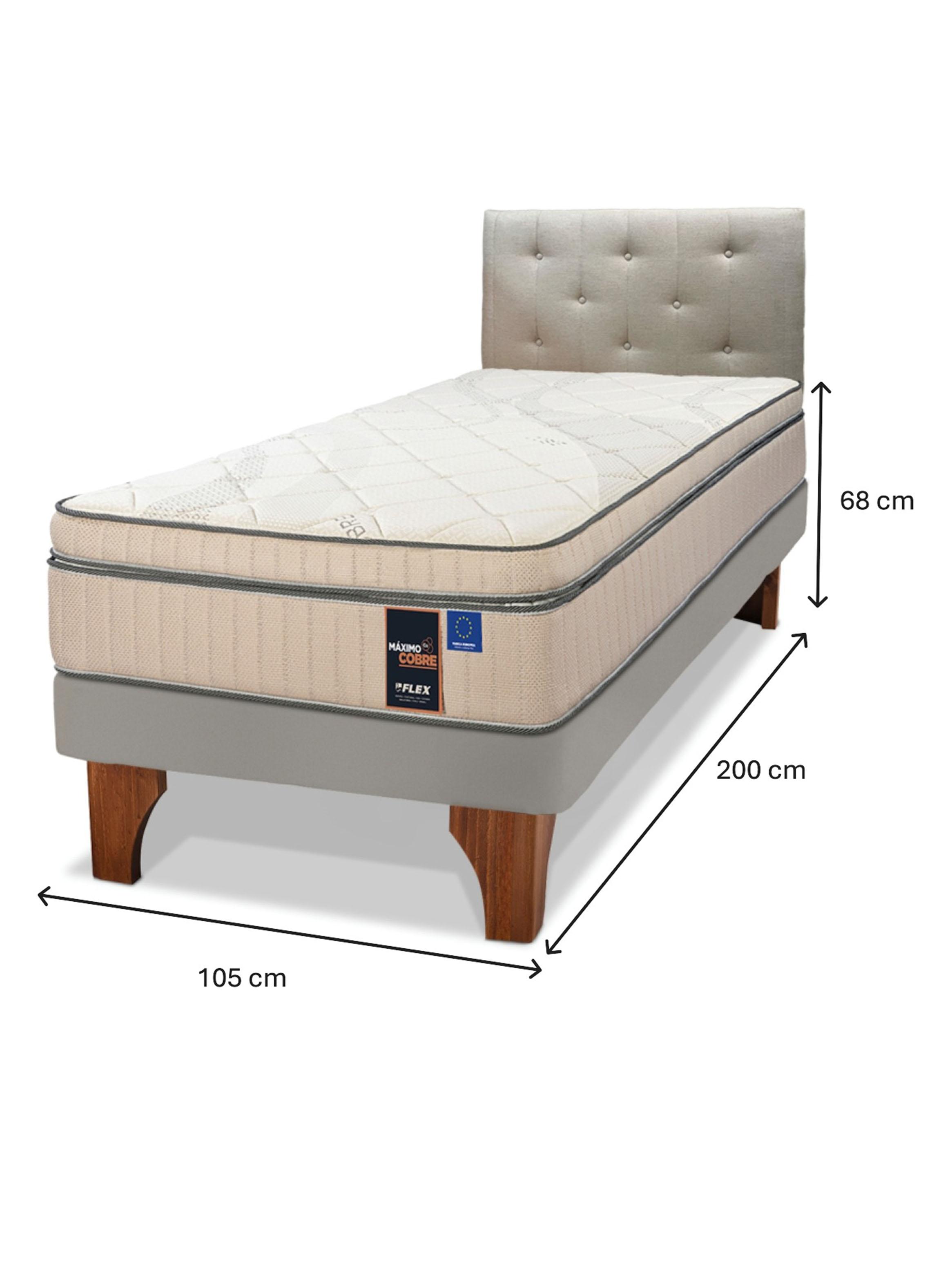 Cama Europea Arena Maximo Cobre  1.5 Plazas Base Normal + Respaldo Almendra-1