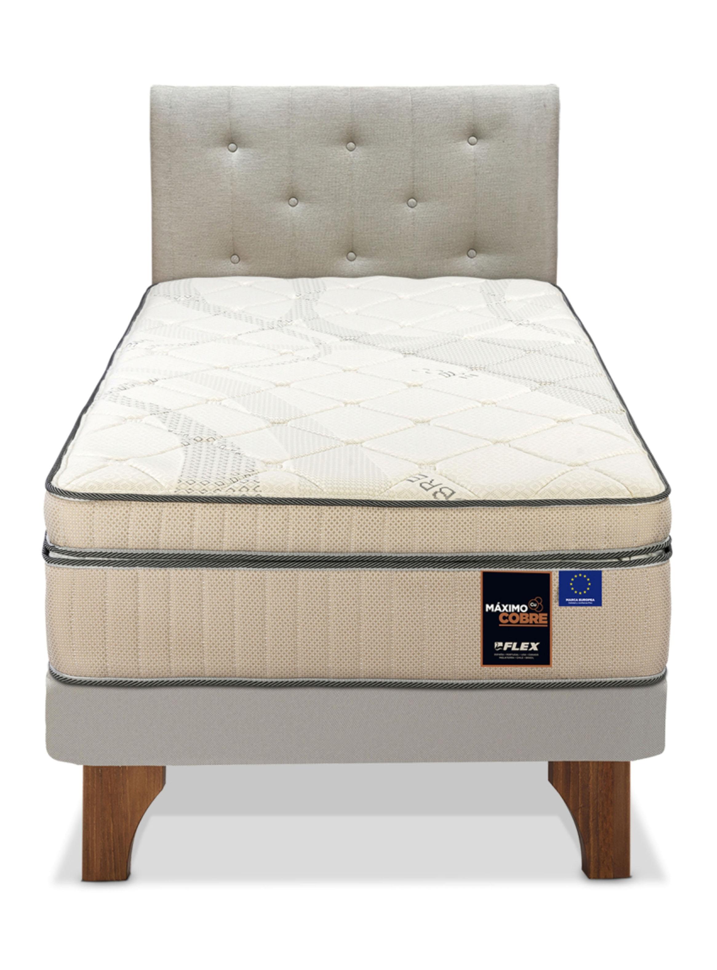 Cama Europea Arena Maximo Cobre  1.5 Plazas Base Normal + Respaldo Almendra-2