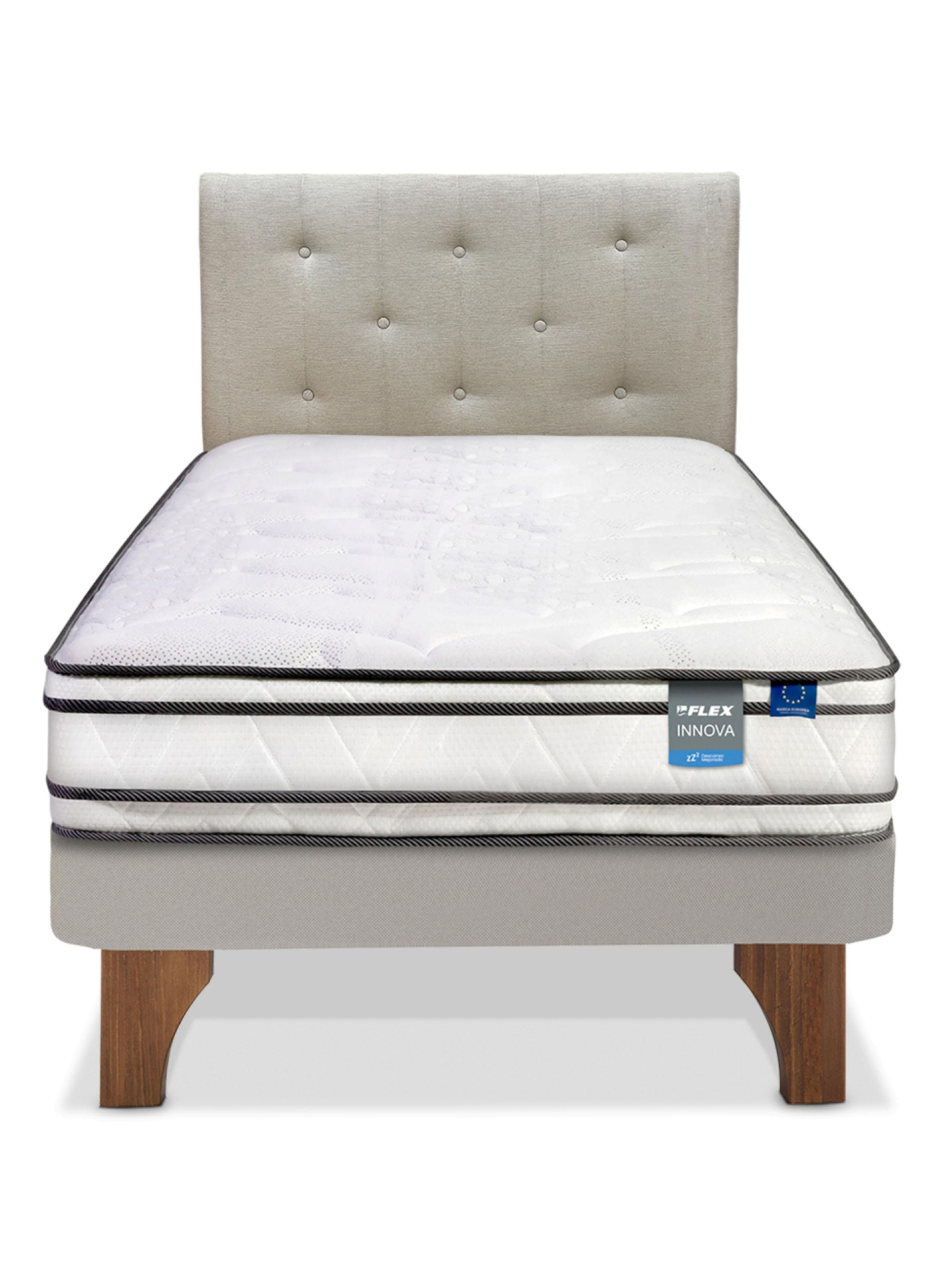 Cama Europea Arena Innova  1.5 Plazas Base Normal + Respaldo Almendra-2