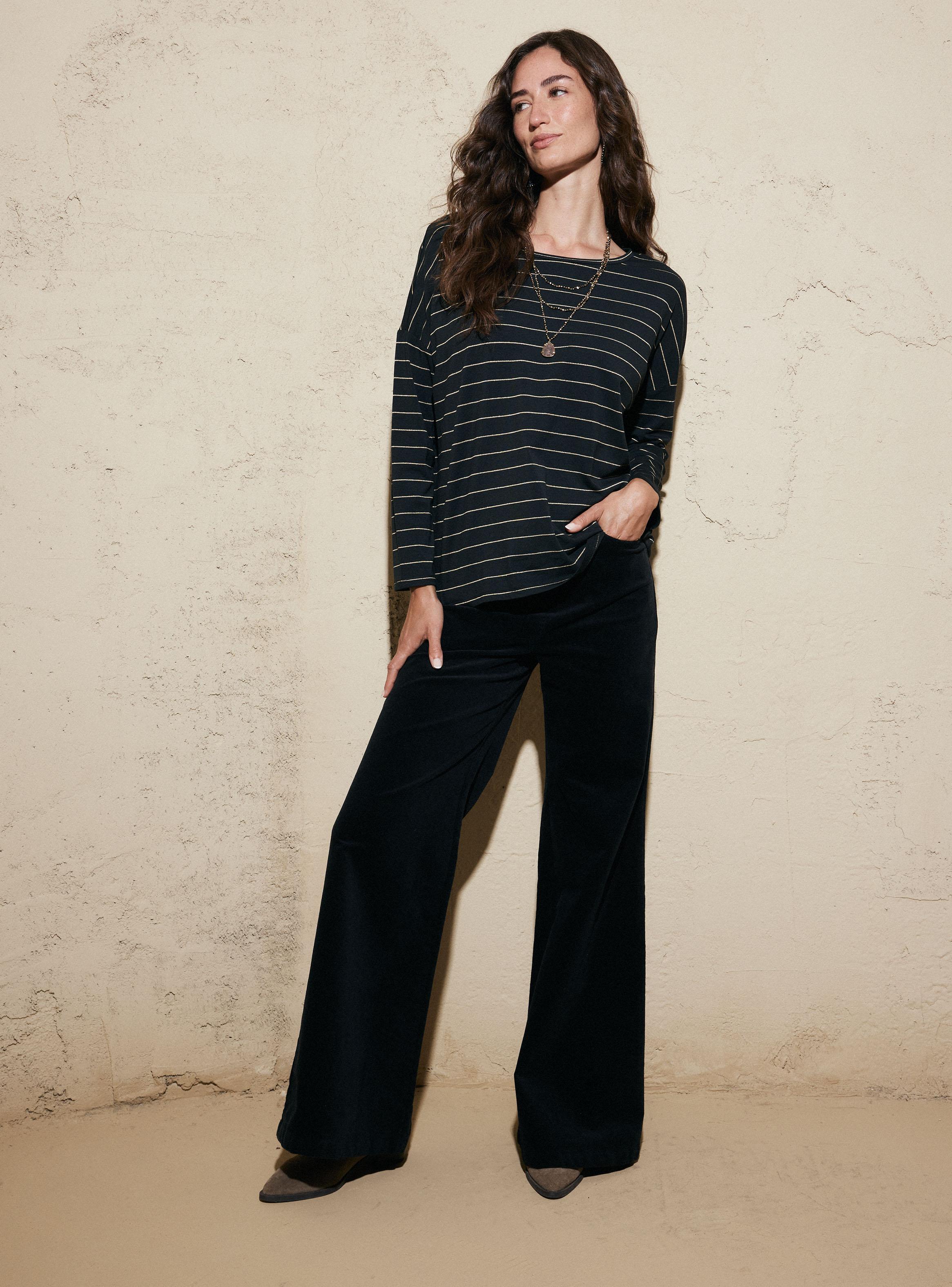 Polera Líneas en Contraste con Manga Caída-4