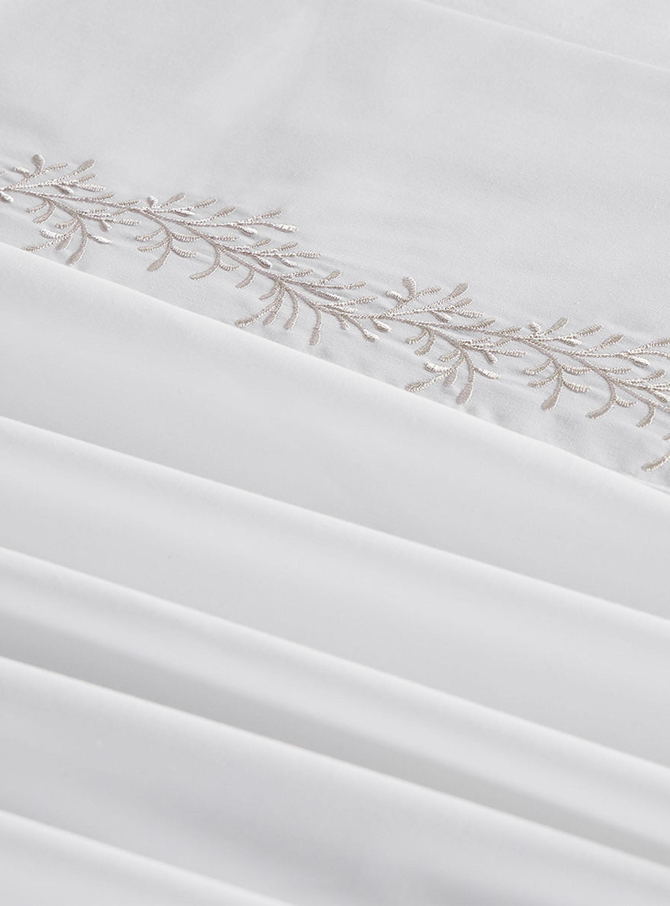 Sábana 2 Plazas Bordada Botánica Blanca 220 Hilos-3