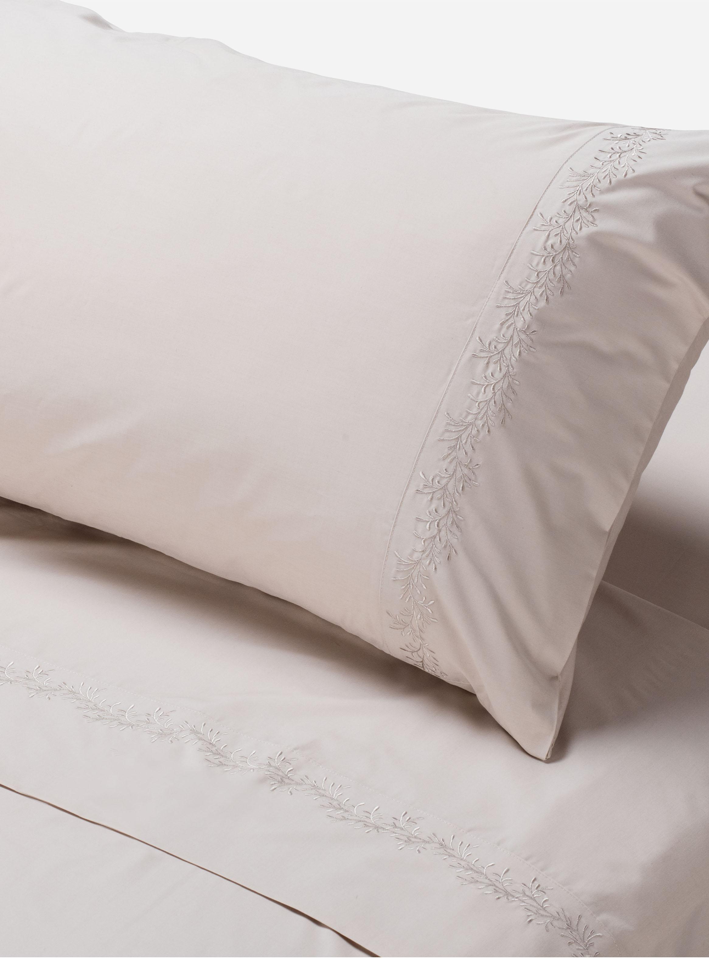 Sábana 2 Plazas Bordada Botánica Natural 220 Hilos-1