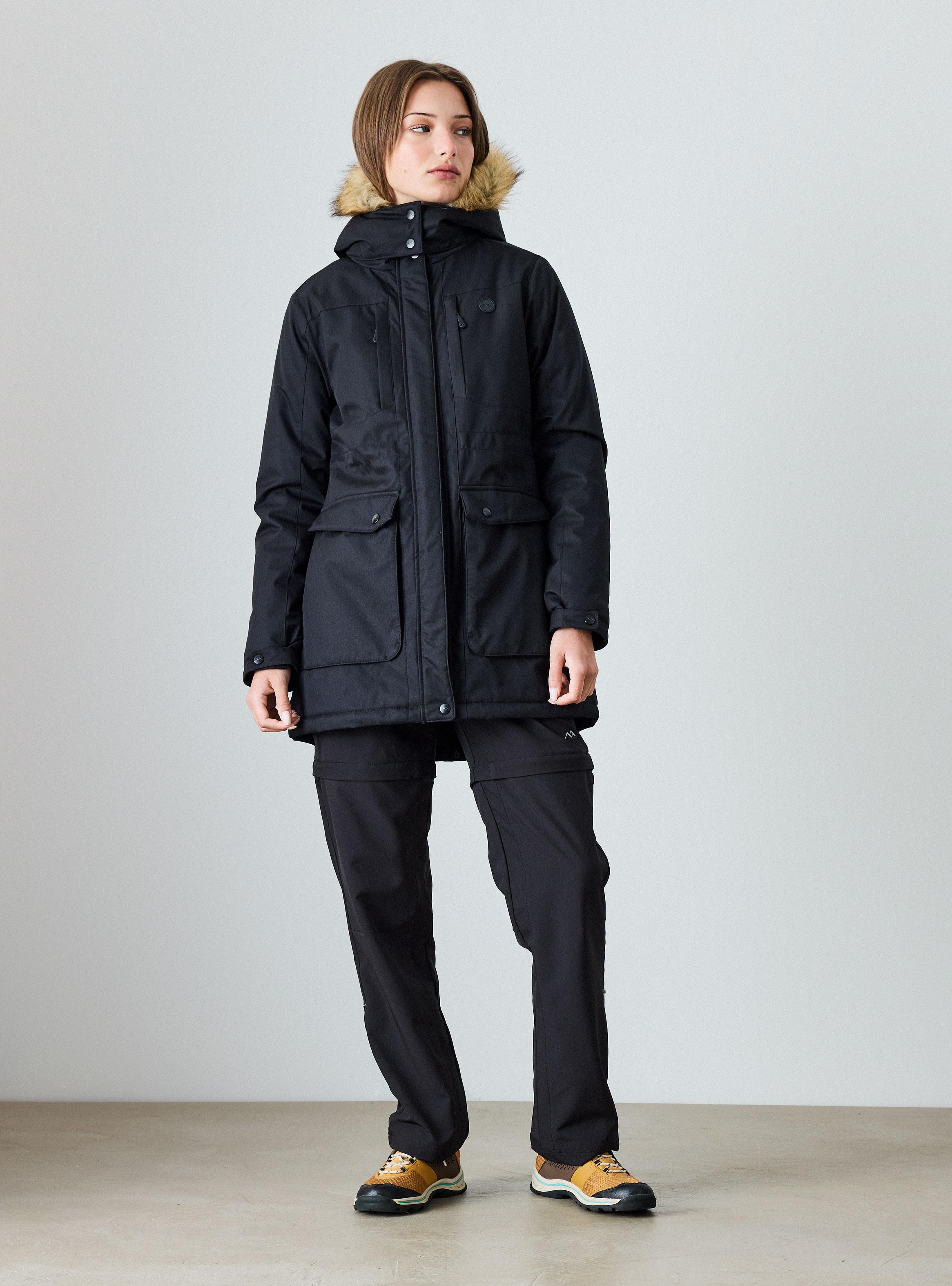 Parka Larga Gorro con Piel Desmontable Repelente al Agua-4