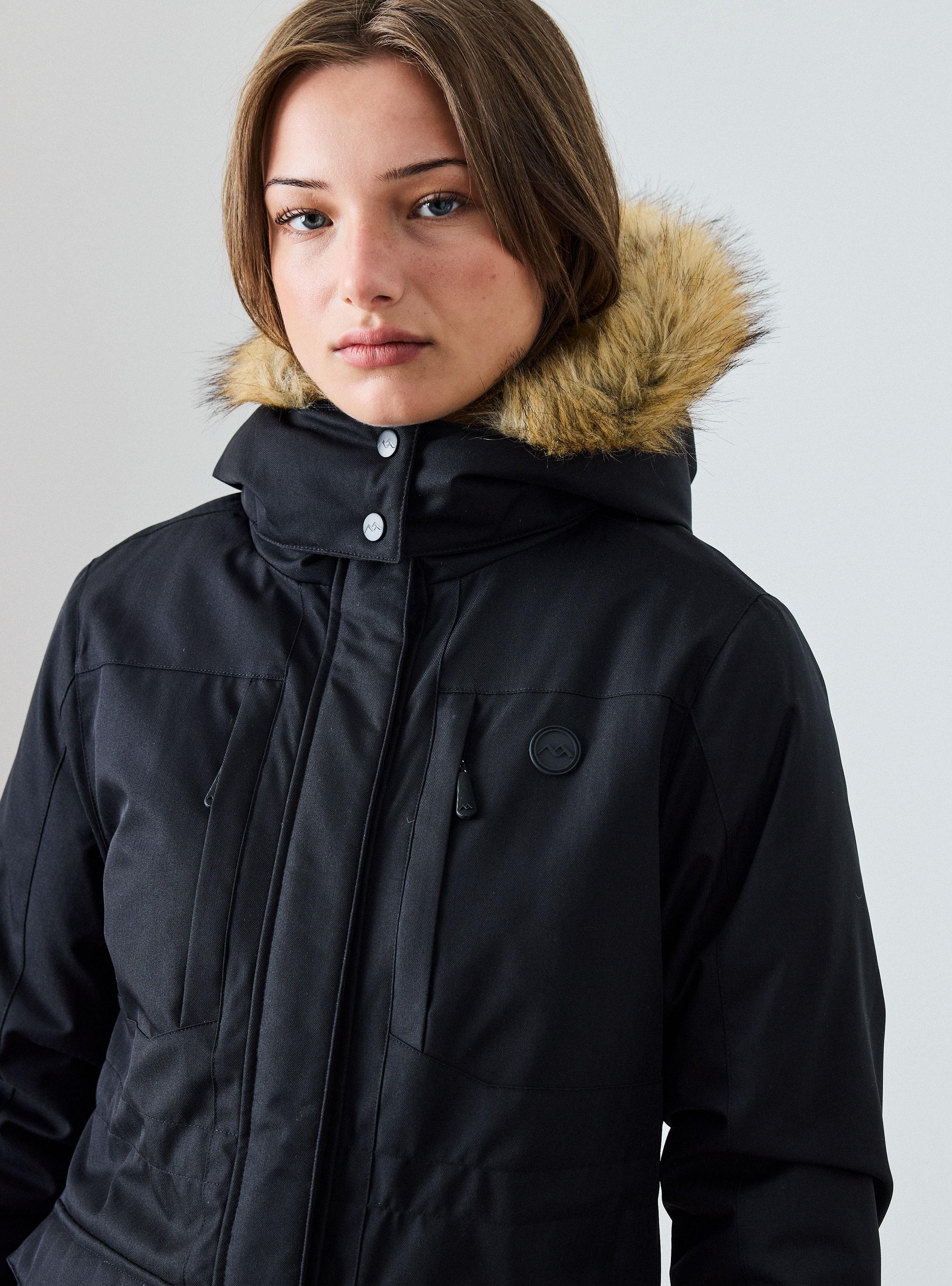 Parka Larga Gorro con Piel Desmontable Repelente al Agua-2