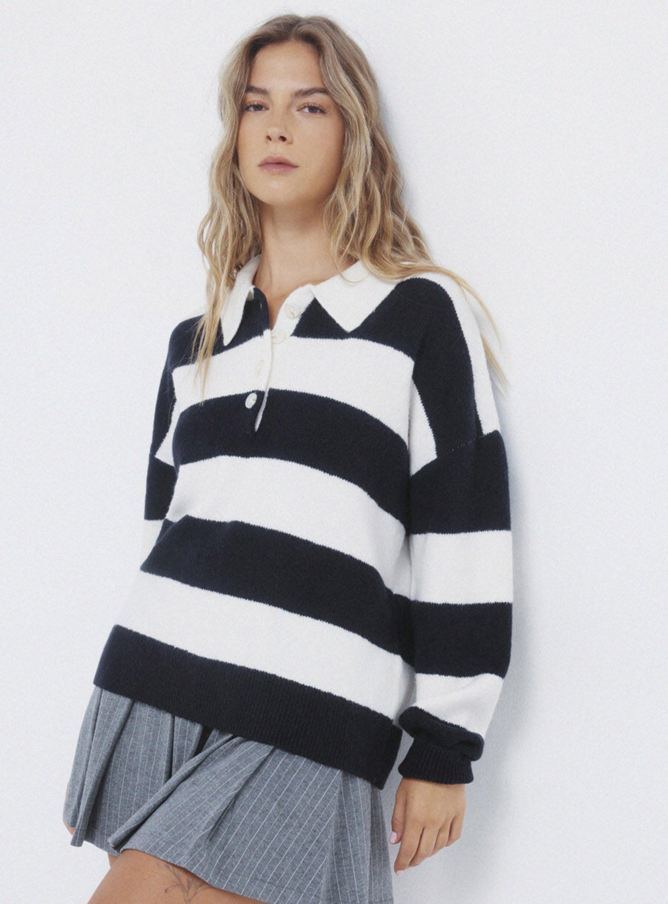 Sweater Rayas Cuello Camisero Bordado-2