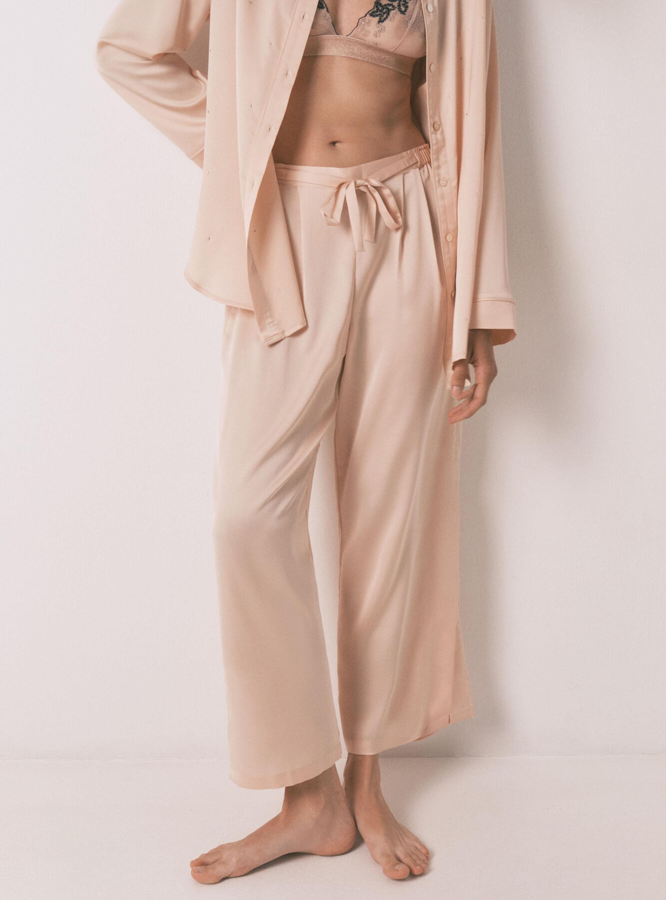 Pijama Largo Strass Satén Naranja-5