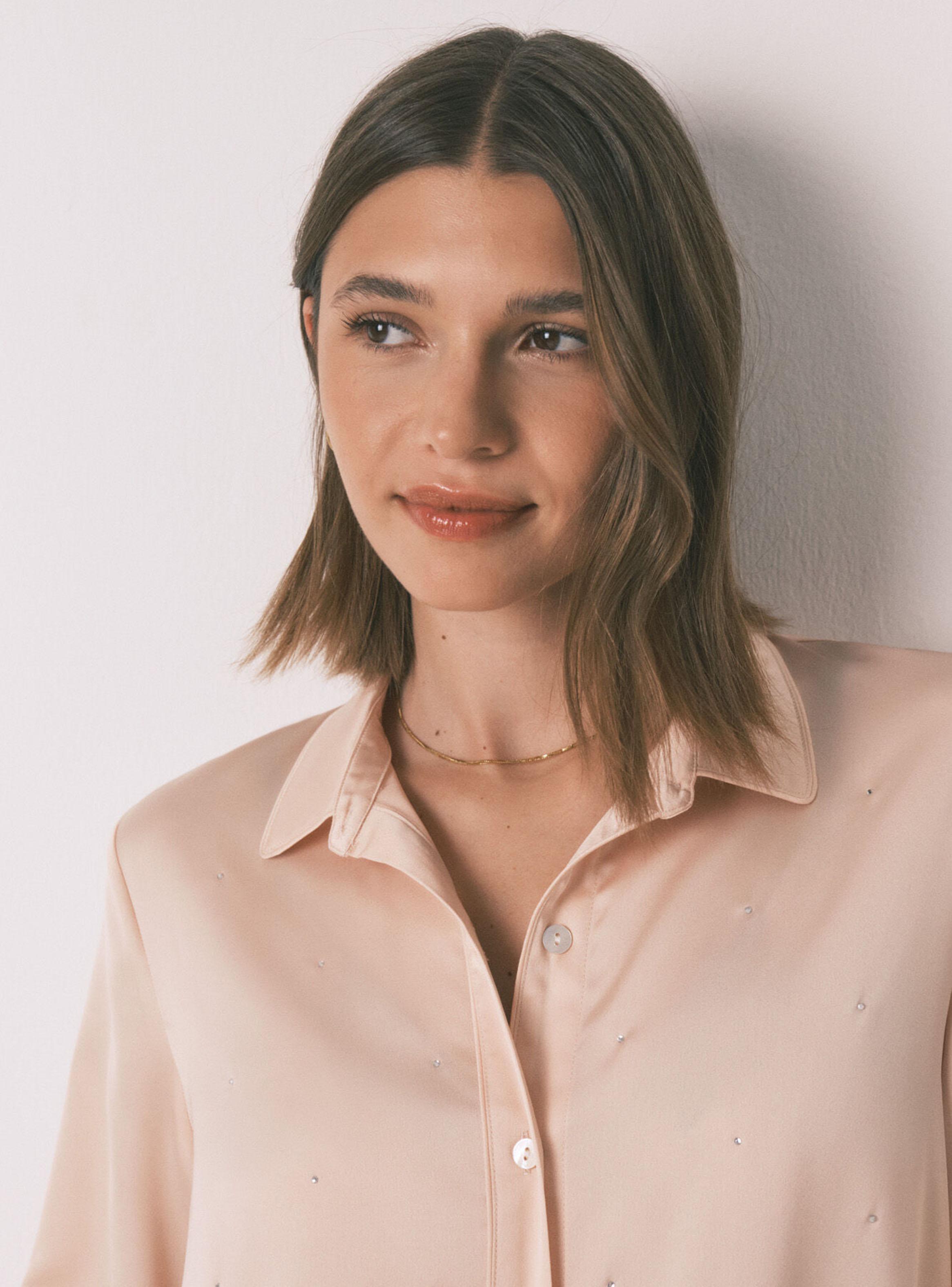 Pijama Largo Strass Satén Naranja-4