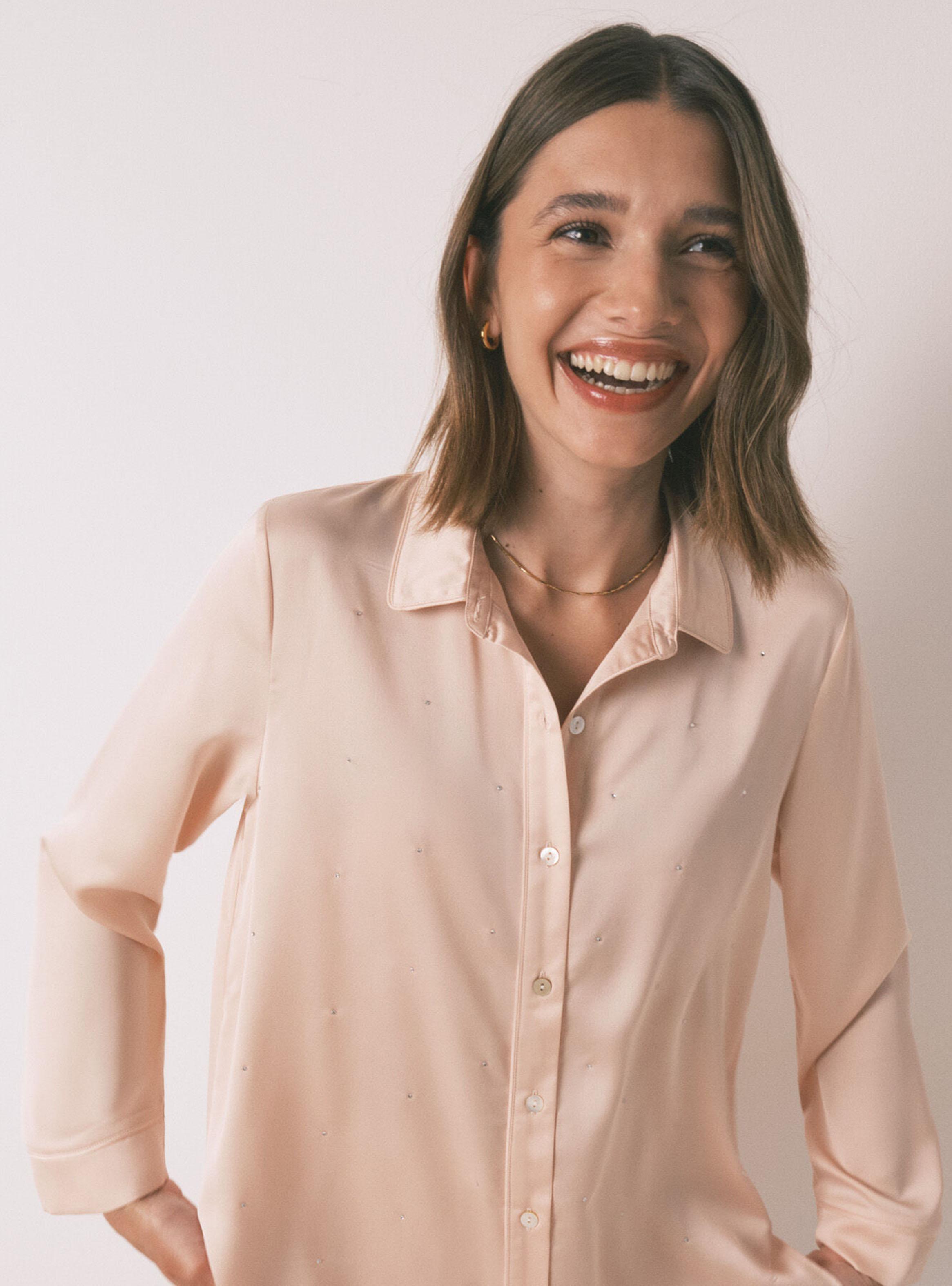 Pijama Largo Strass Satén Naranja-3