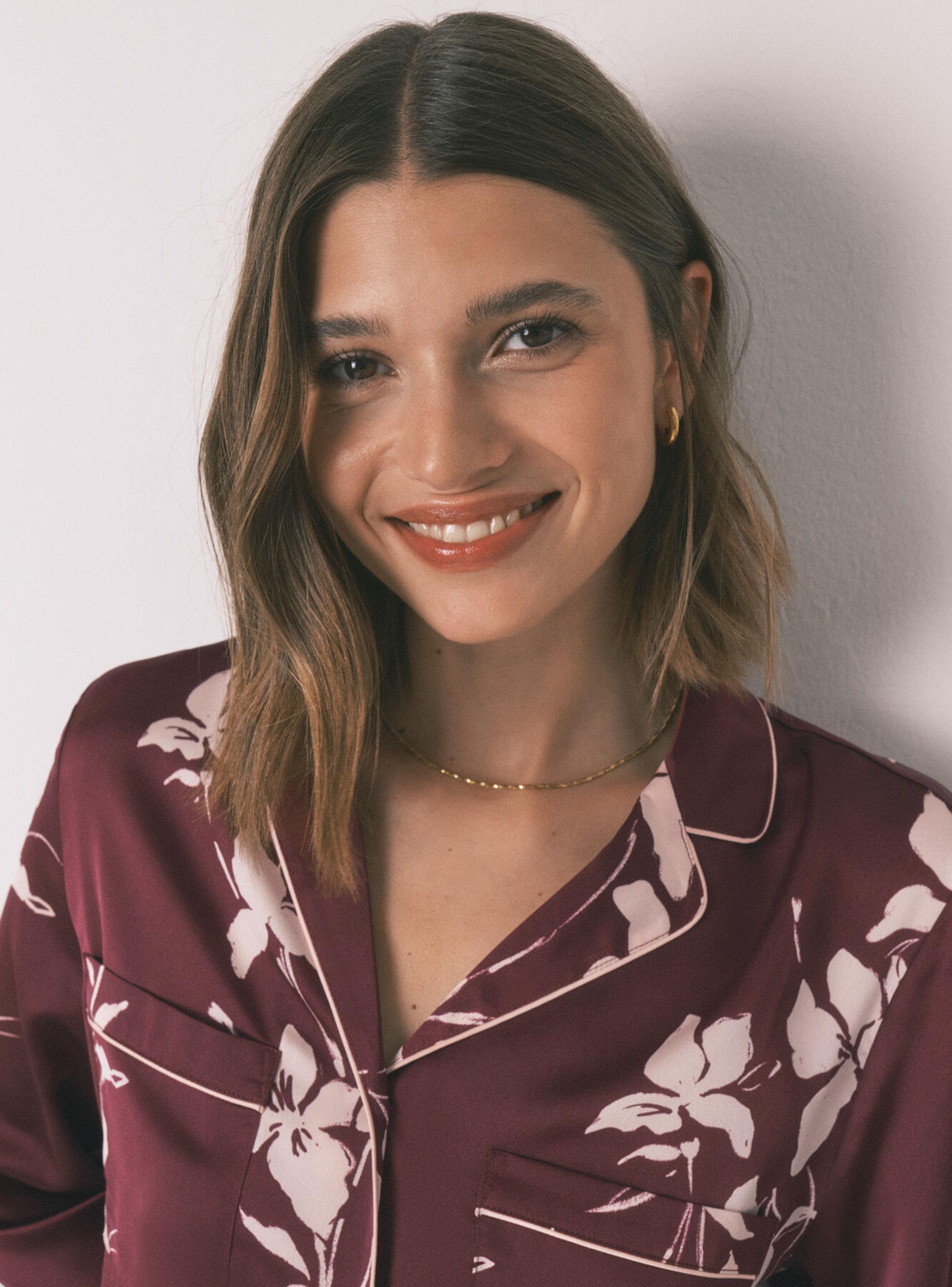 Pijama Camisero Largo Floral Granate-4