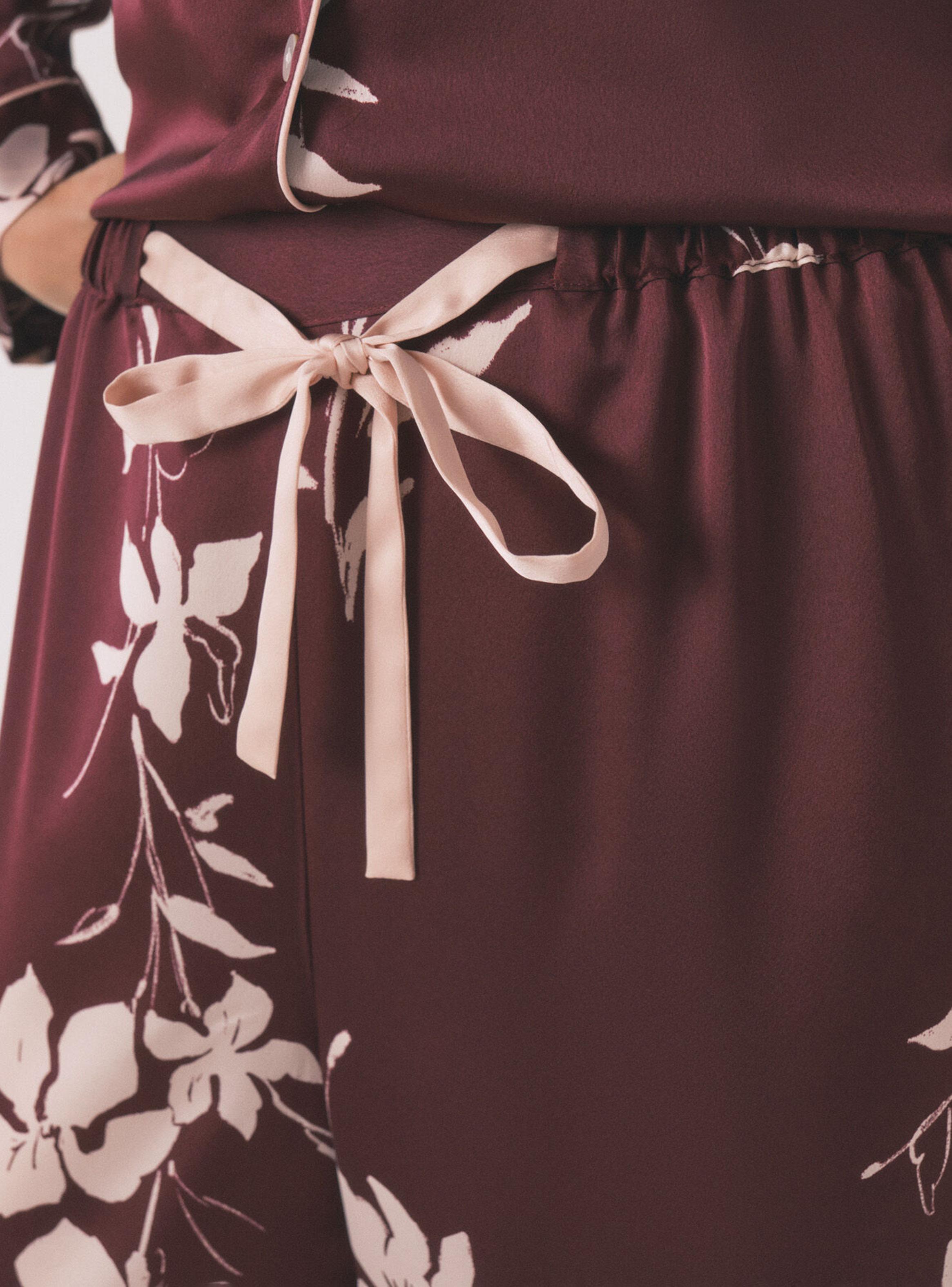 Pijama Camisero Largo Floral Granate-5