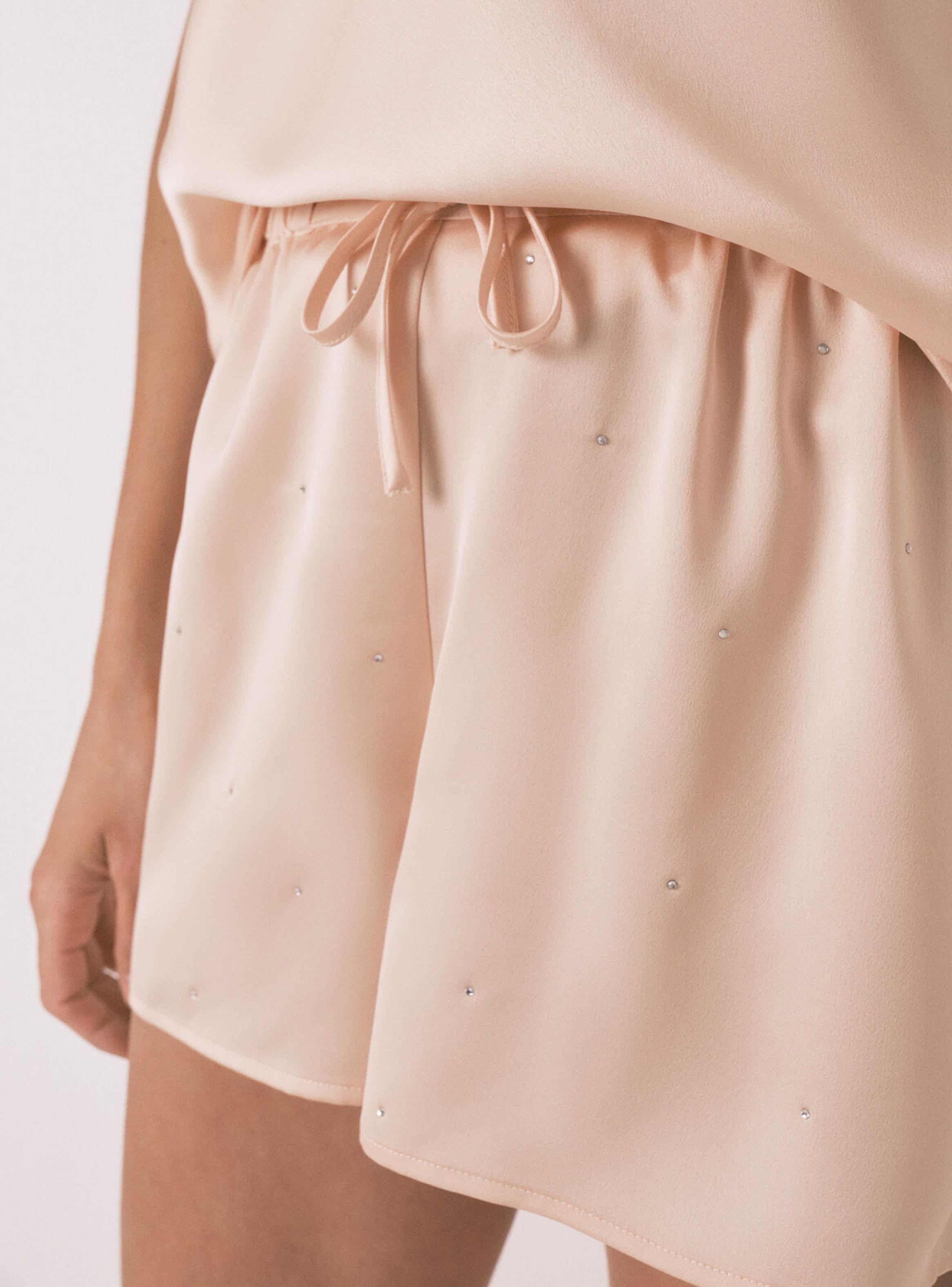 Pijama Corto Satén Encaje Naranja-4