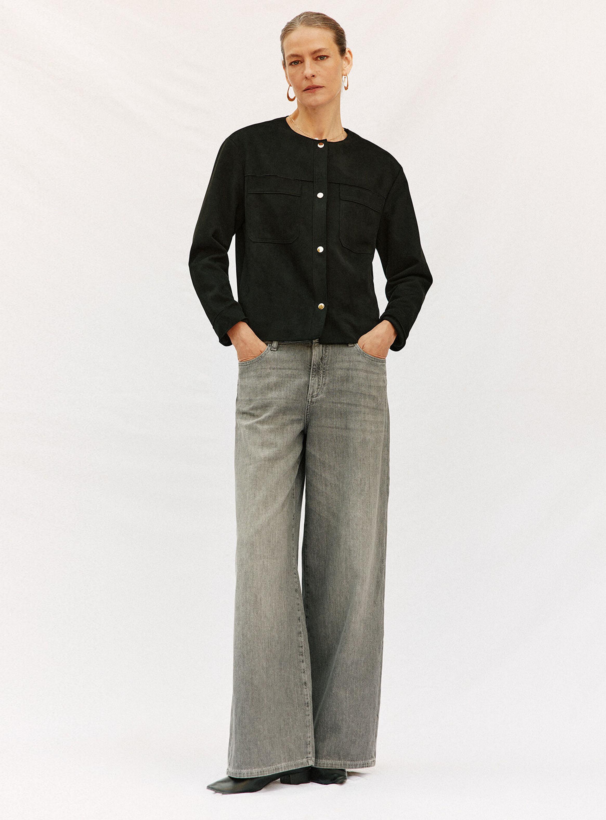 Chaqueta Efecto Piel Sólido-4