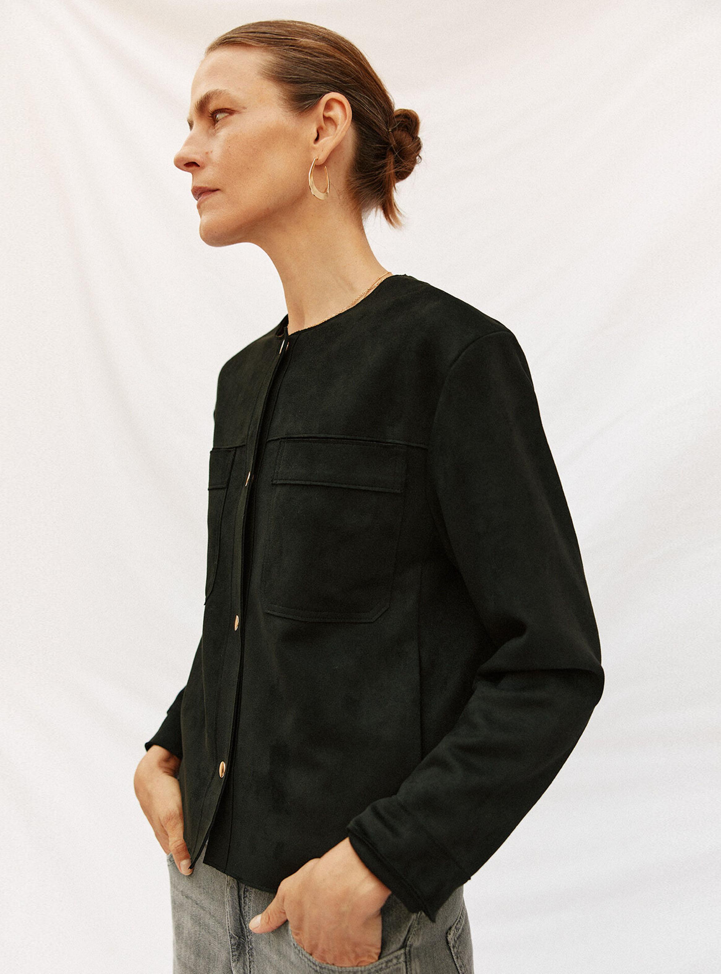 Chaqueta Efecto Piel Sólido-2