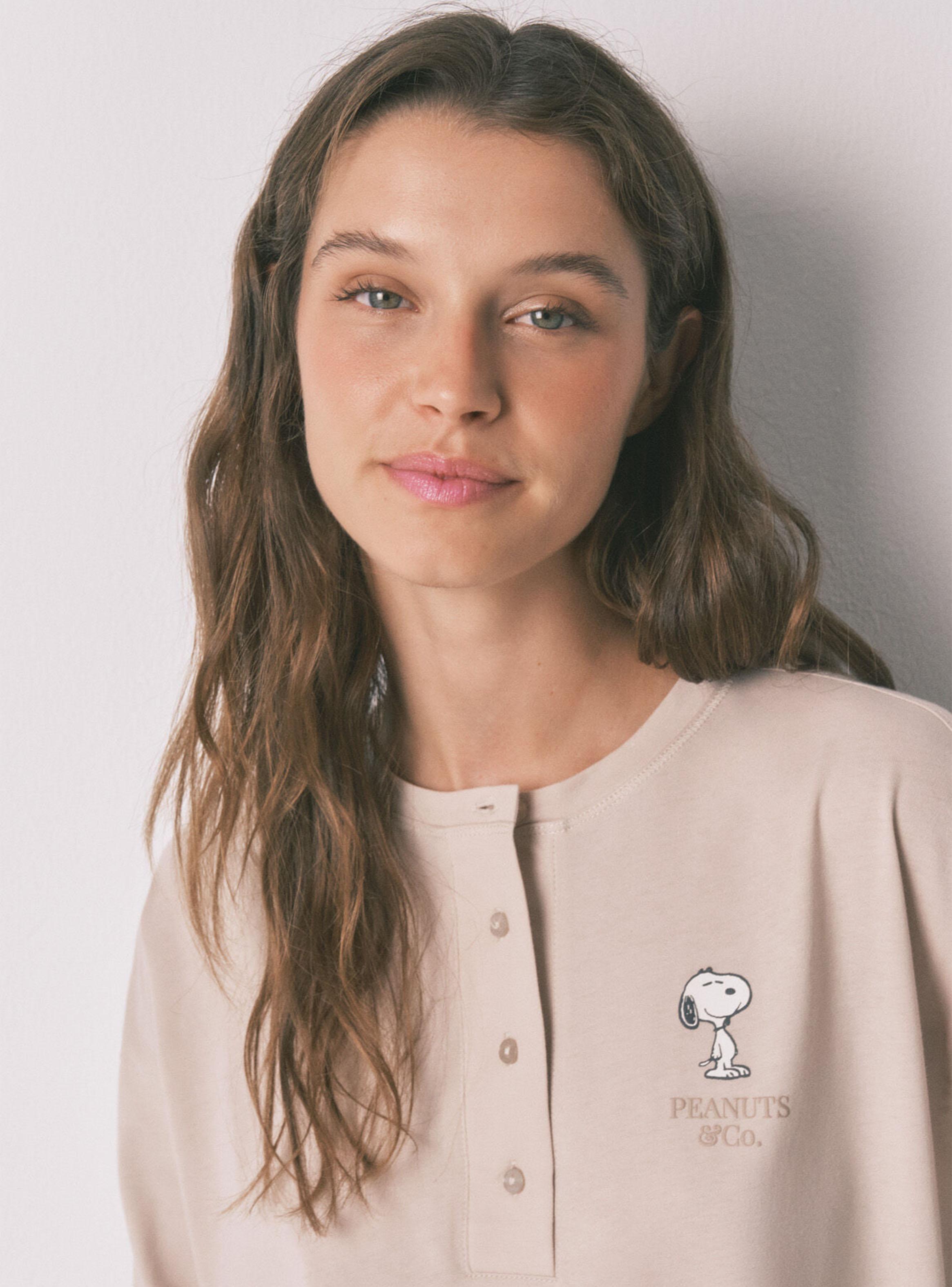 Pijama Largo Snoopy Algodón Beige-3