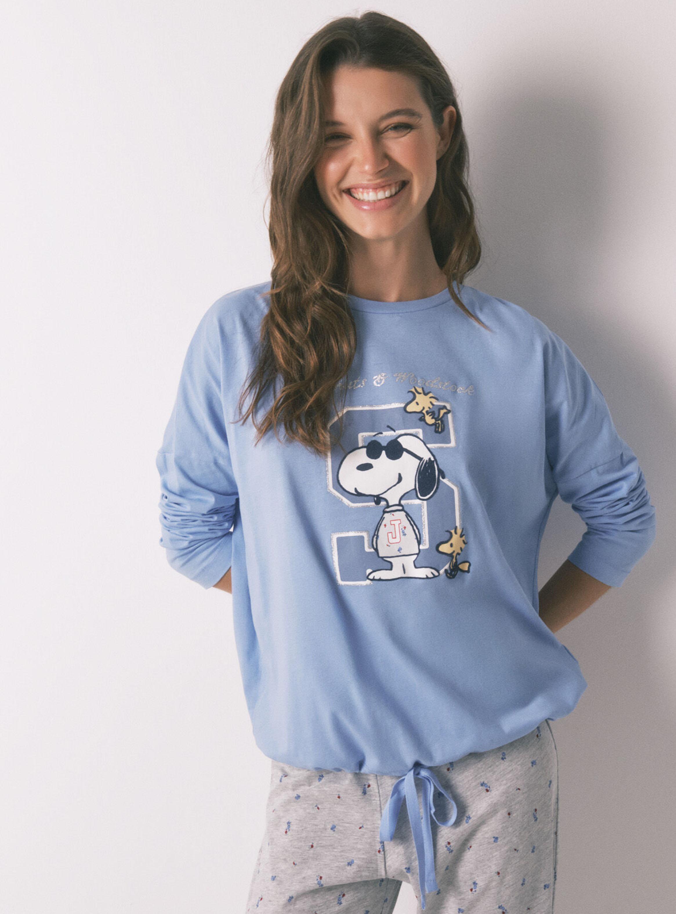 Pijama Largo Algodón Snoopy Azul-3