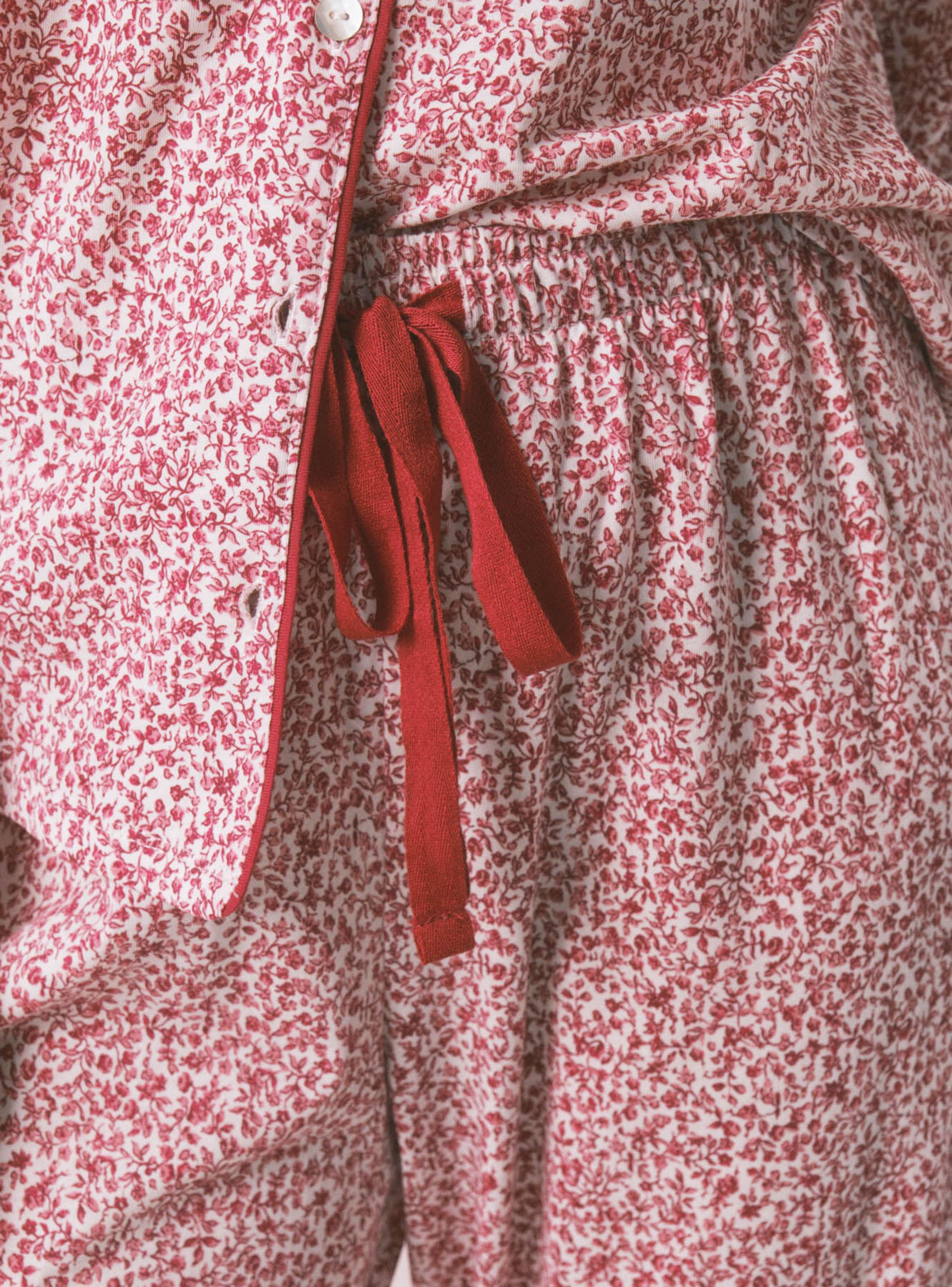 Pijama Camisero Algodón Flores Rojo-4