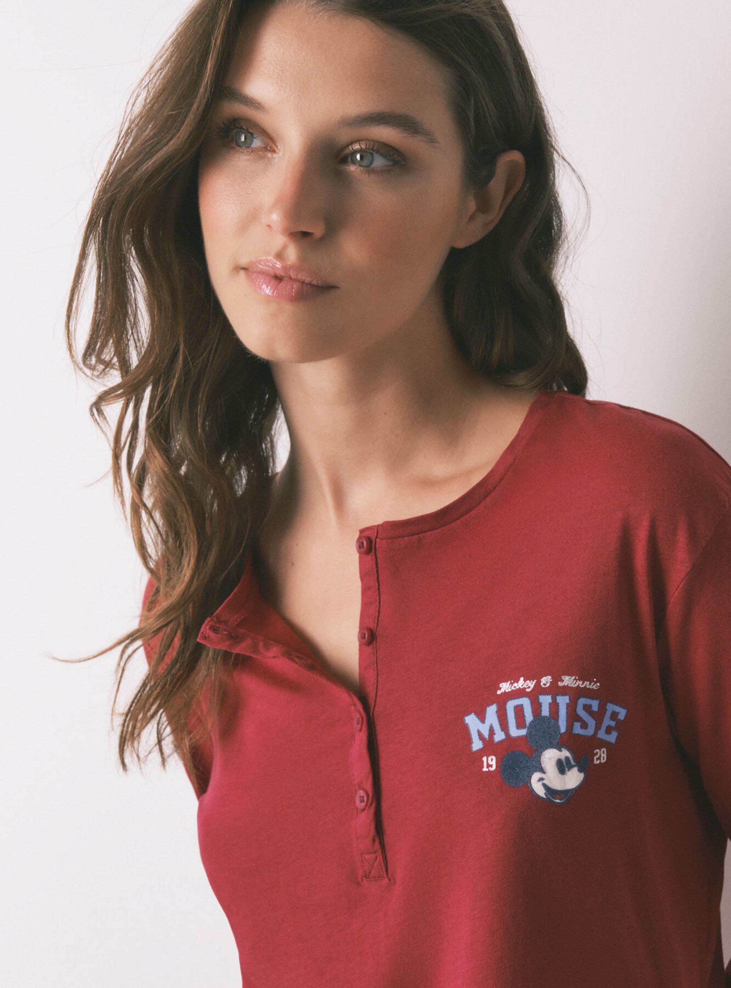 Pijama Largo Algodón Mickey Rojo-4