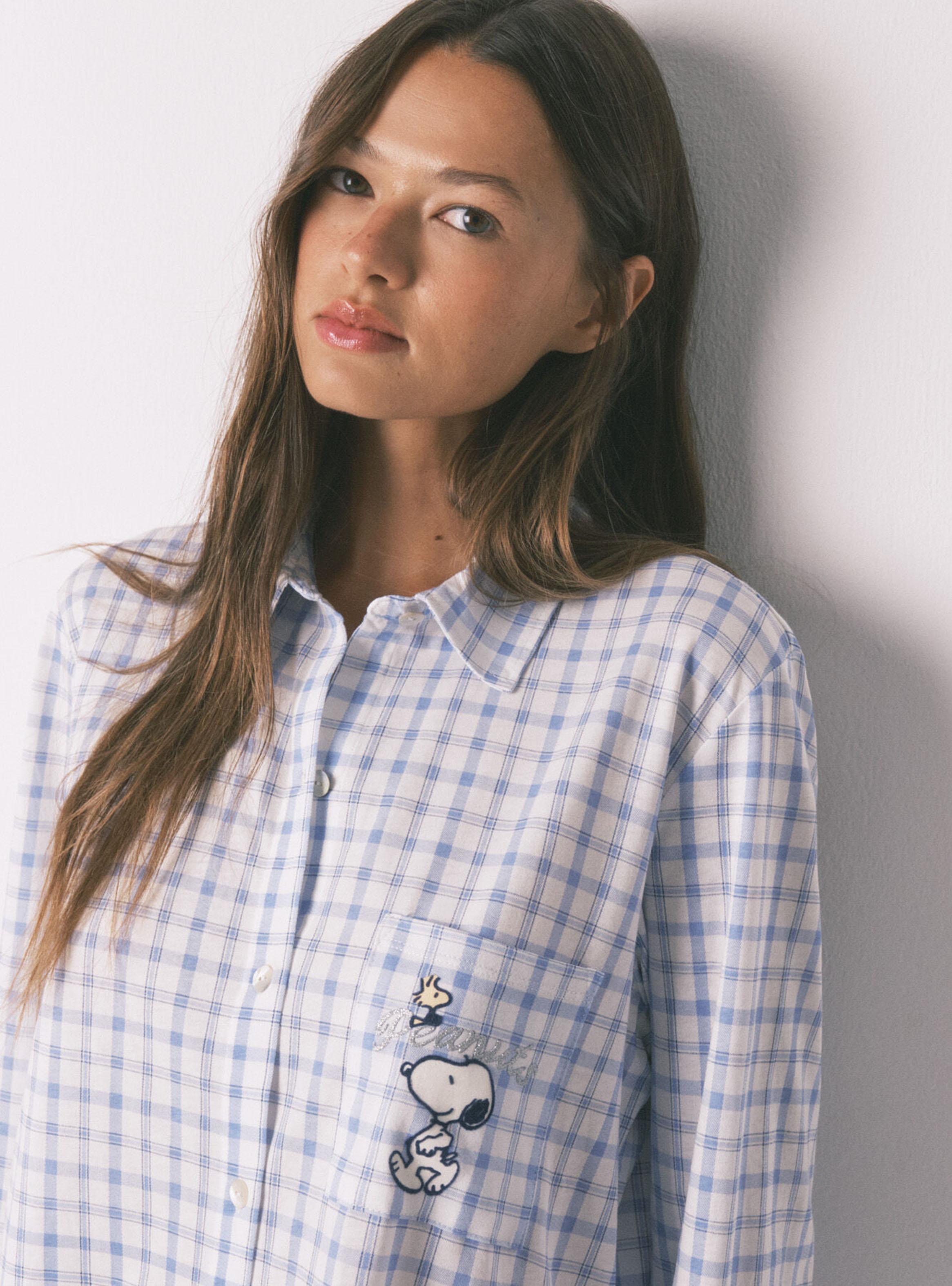 Pijama Camisero Algodón Snoopy Azul-3