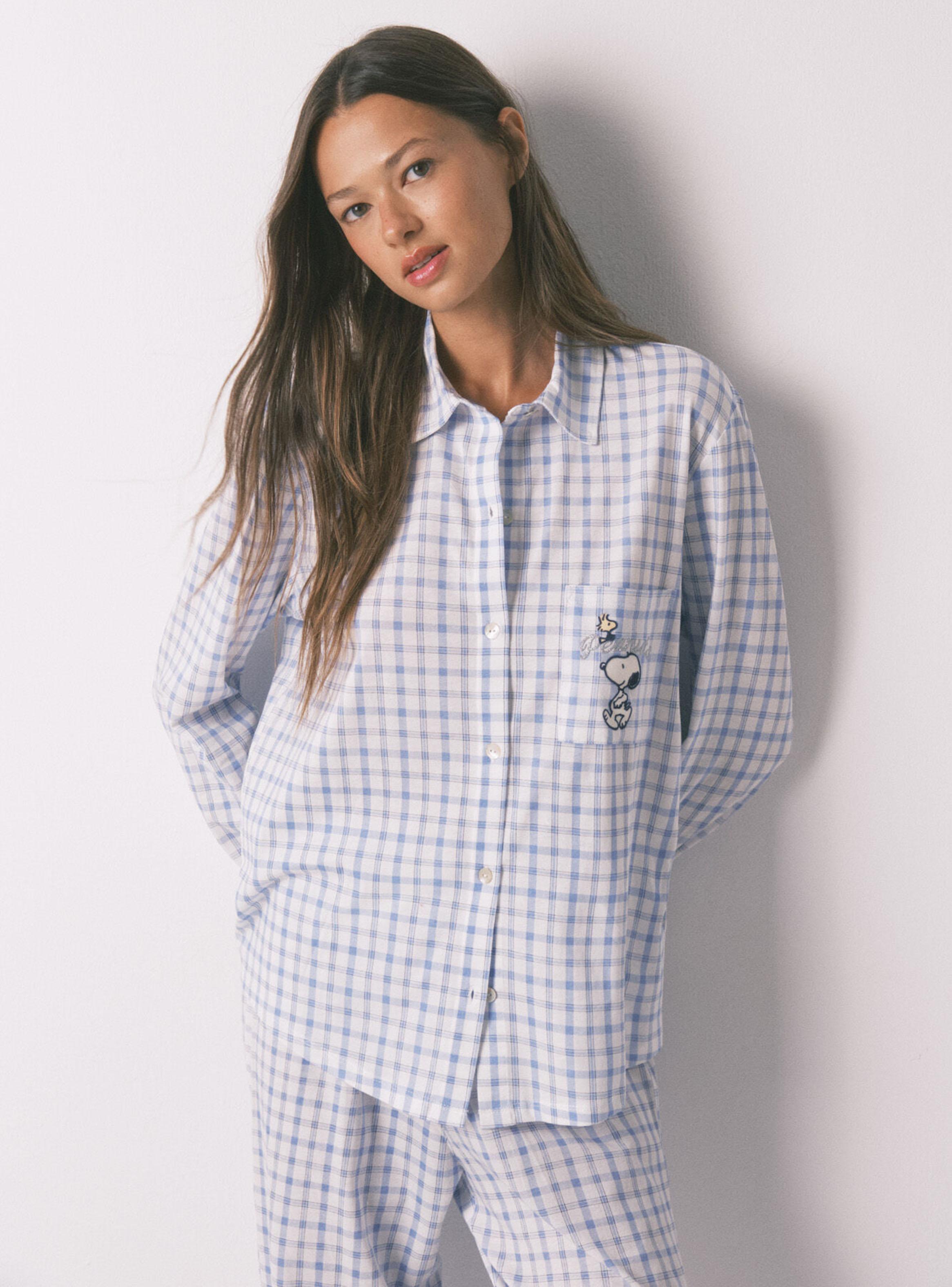 Pijama Camisero Algodón Snoopy Azul-2