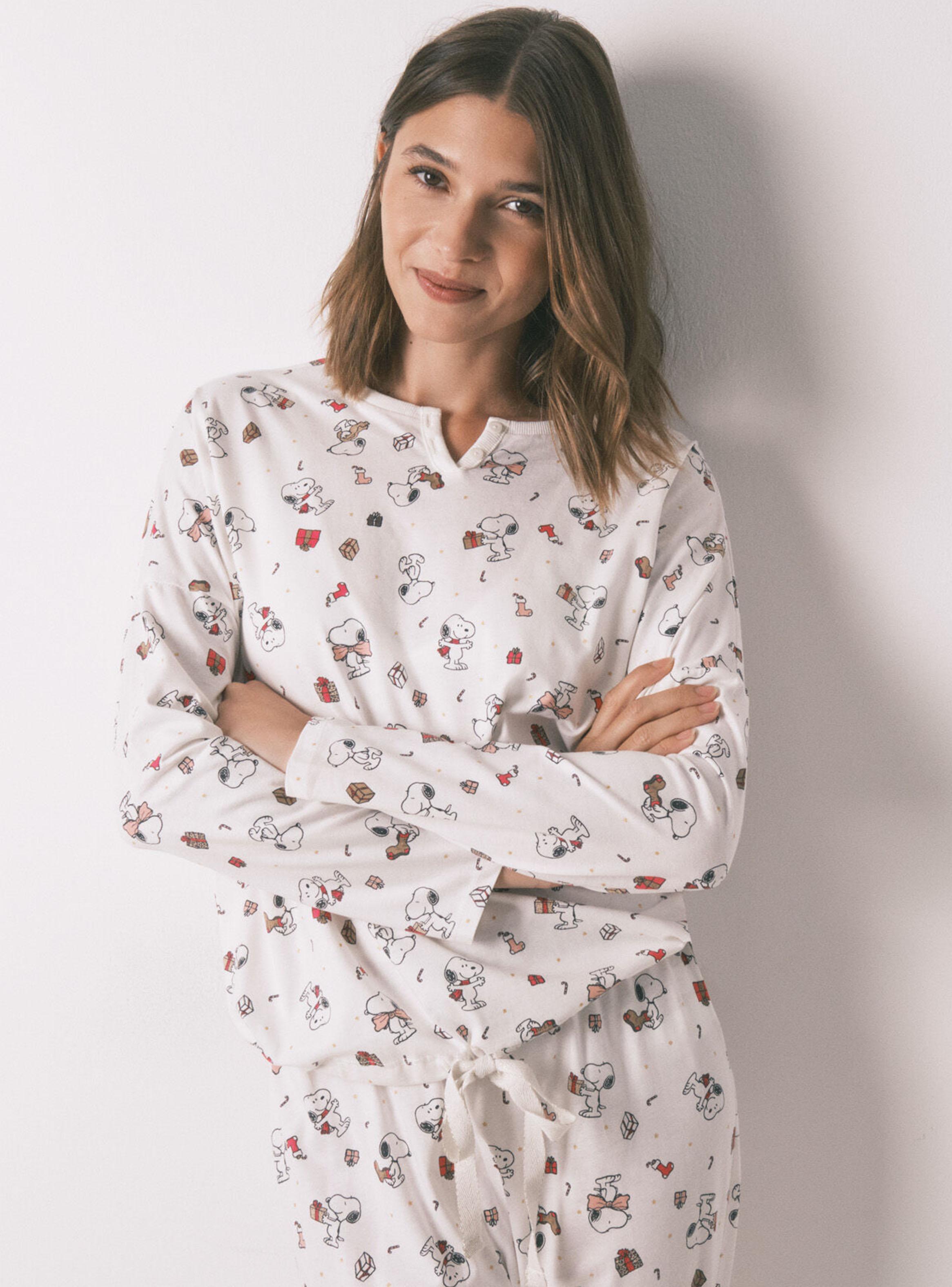 Pijama Largo Snoopy Algodón Blanco-2