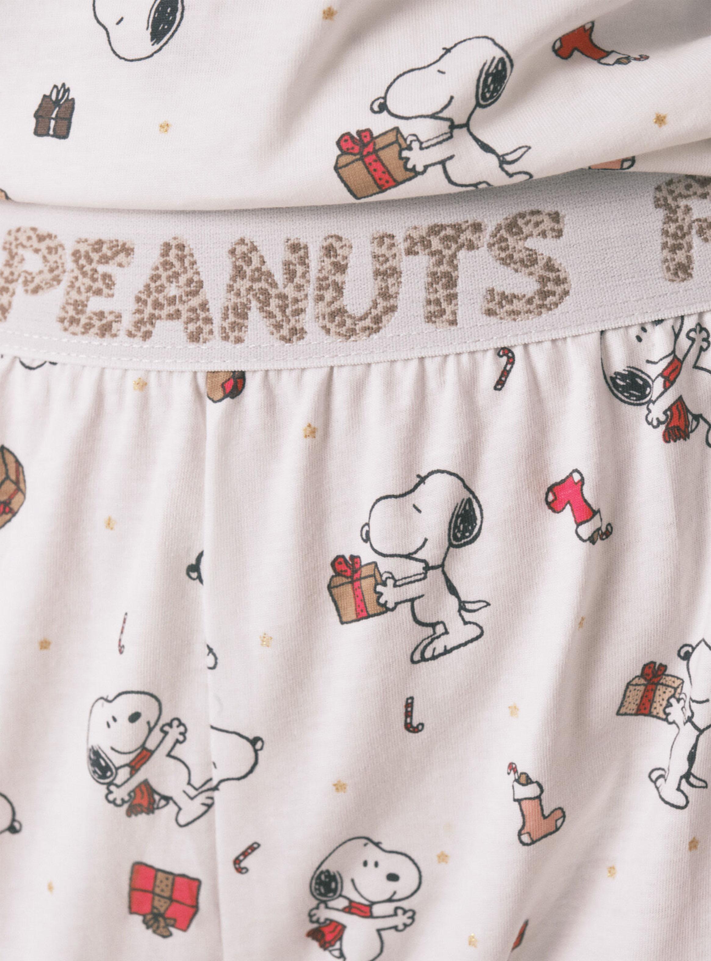 Pijama Largo Snoopy Algodón Blanco-4
