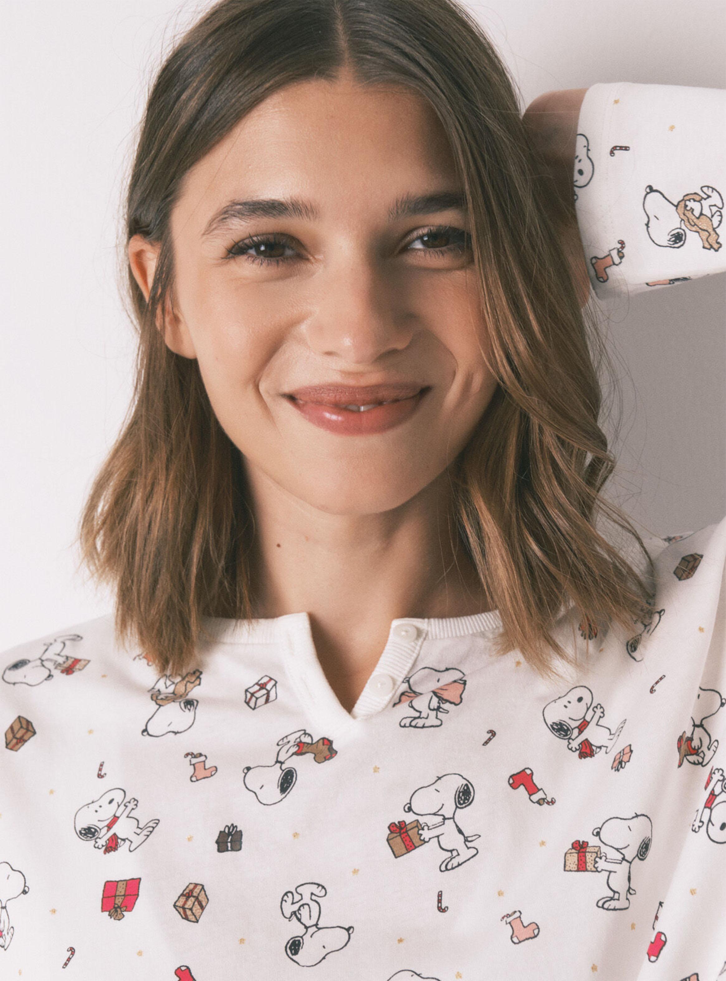 Pijama Largo Snoopy Algodón Blanco-3